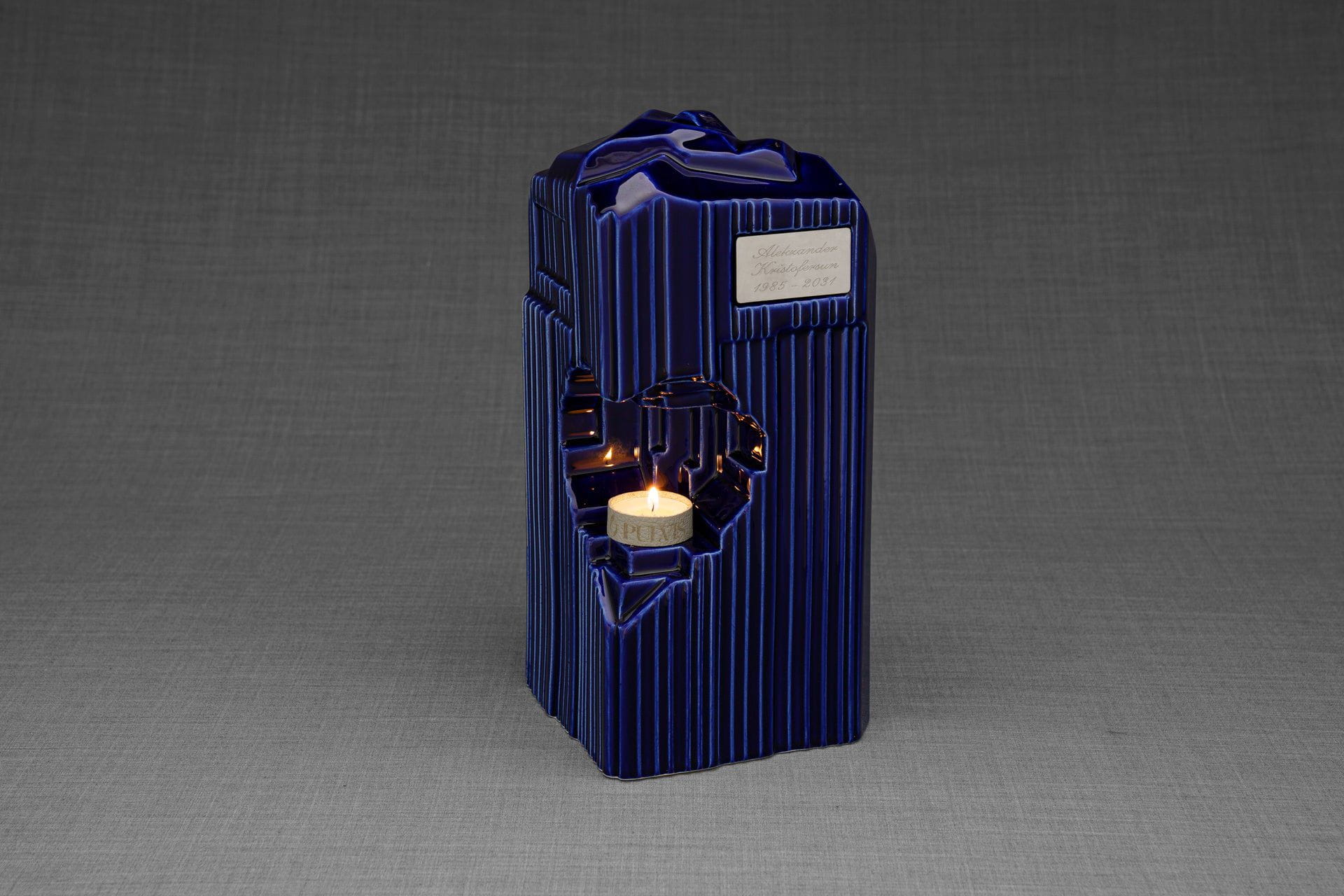 Pulvis Art Urns Adult Size Urn Cremation Candle Urn for Ashes "Heart" - Large | Blue Night | Ceramic