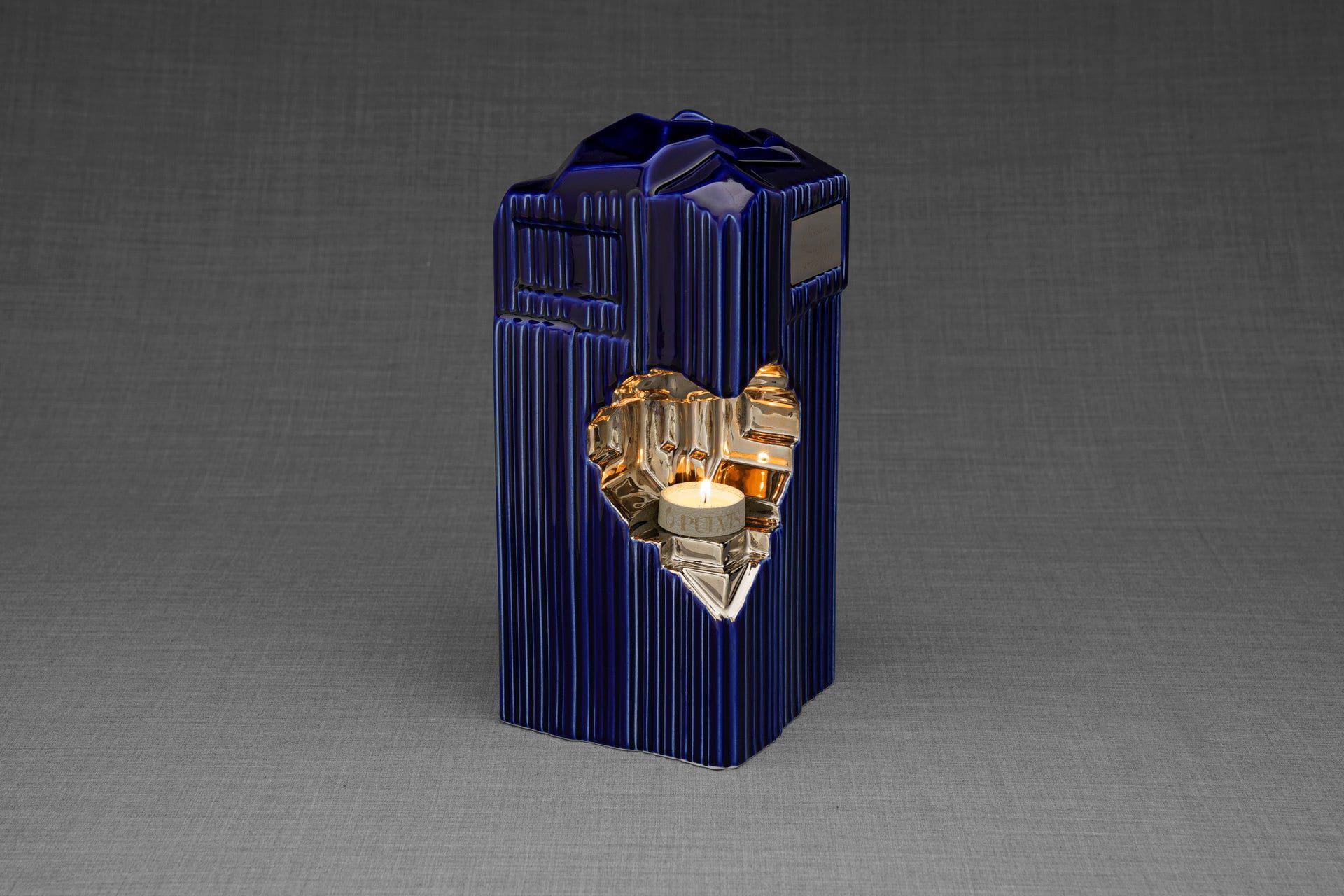 Pulvis Art Urns Adult Size Urn YES (+60$) / PLATINUM (+30$) Cremation Candle Urn for Ashes "Heart" - Large | Blue Night | Ceramic
