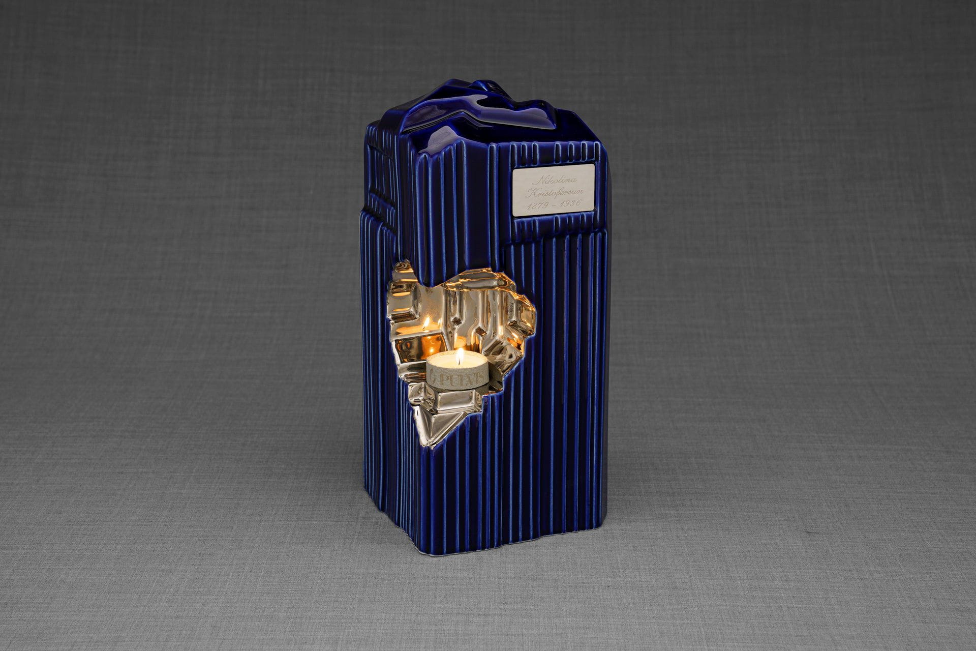 Pulvis Art Urns Adult Size Urn Cremation Candle Urn for Ashes "Heart" - Large | Blue Night | Ceramic