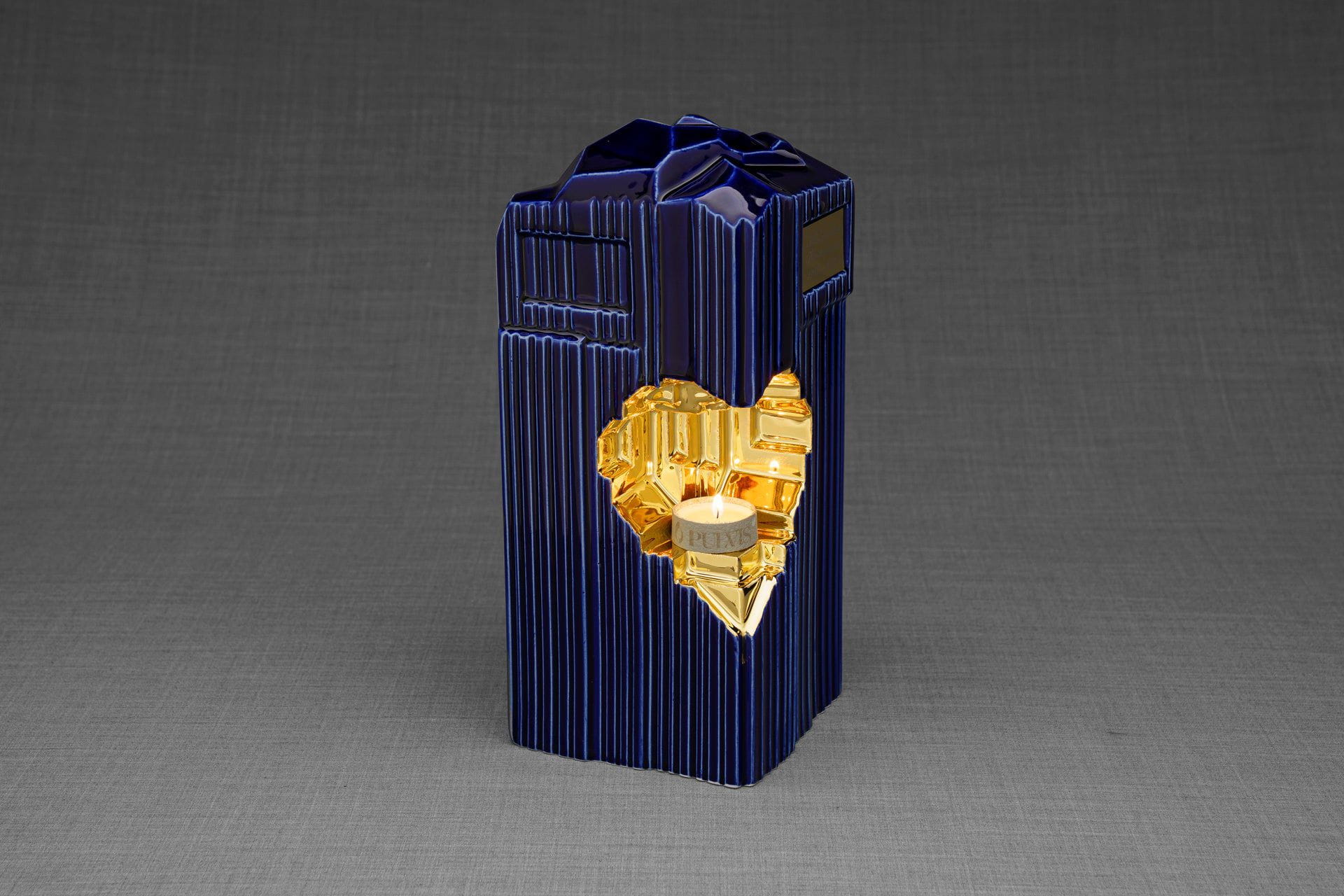 Pulvis Art Urns Adult Size Urn YES (+60$) / GOLD (+20$) Cremation Candle Urn for Ashes "Heart" - Large | Blue Night | Ceramic