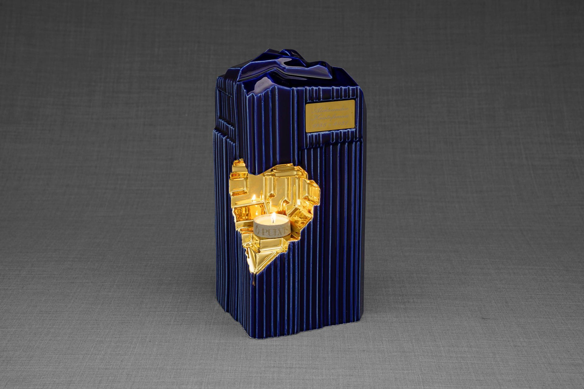 Pulvis Art Urns Adult Size Urn Cremation Candle Urn for Ashes "Heart" - Large | Blue Night | Ceramic