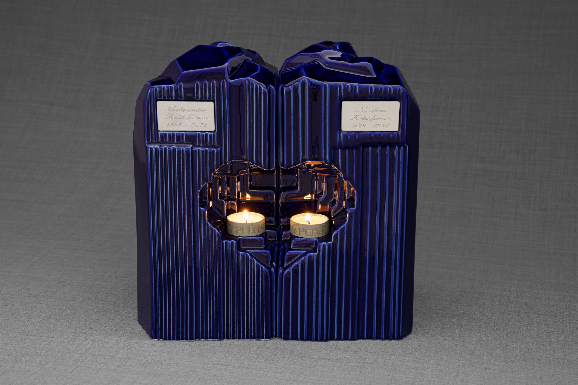 Pulvis Art Urns Adult Size Urn Cremation Candle Urn for Ashes "Heart" - Large | Blue Night | Ceramic