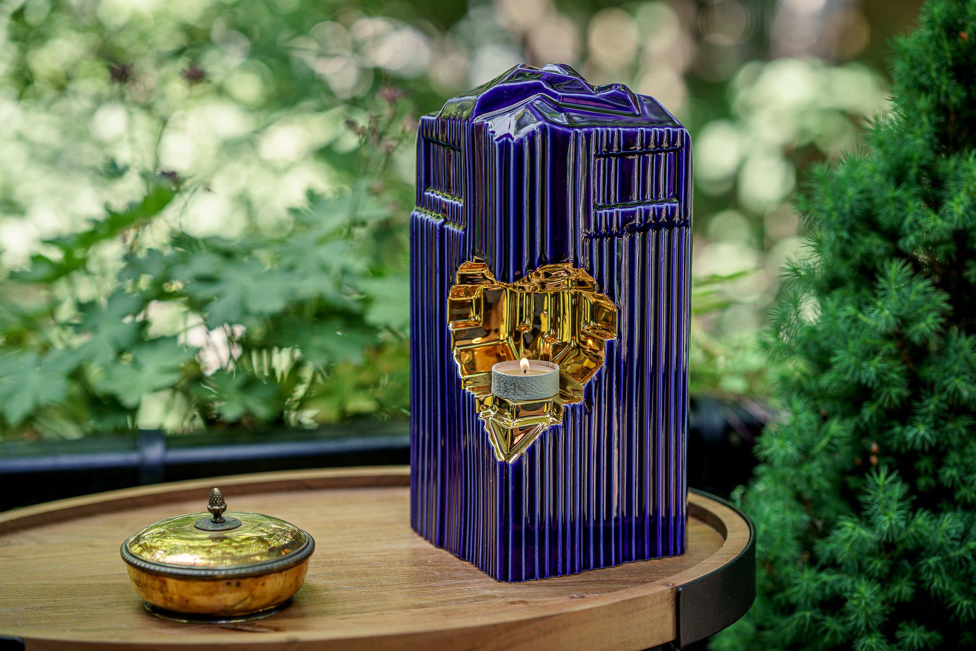 Pulvis Art Urns Adult Size Urn Cremation Candle Urn for Ashes "Heart" - Large | Blue Night | Ceramic
