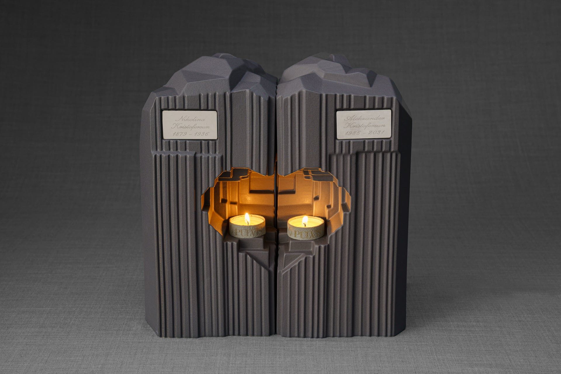 Pulvis Art Urns Adult Size Urn Cremation Candle Urn for Ashes "Heart" - Large | Grey Matte | Ceramic