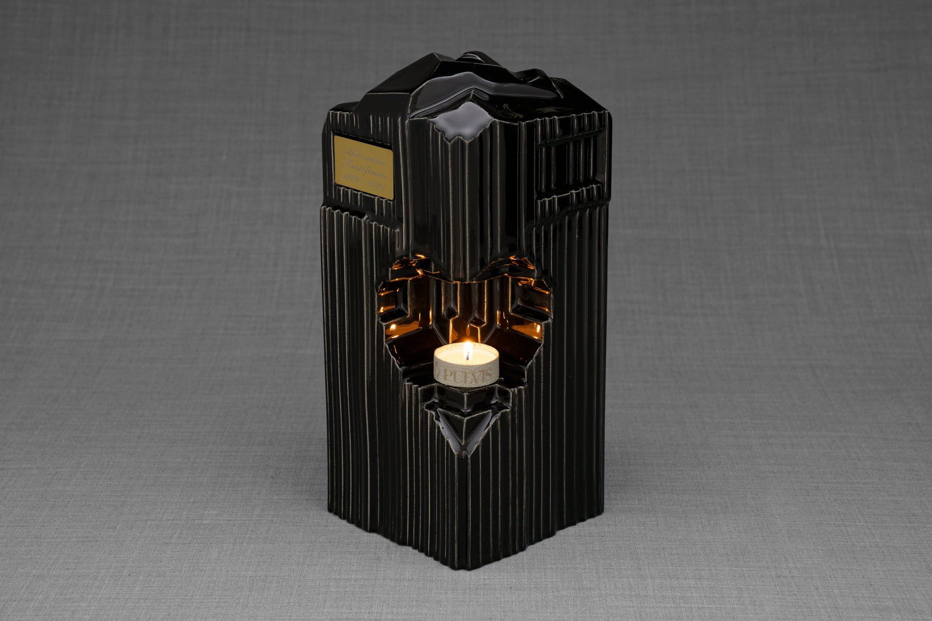Pulvis Art Urns Adult Size Urn Cremation Candle Urn for Ashes "Heart" - Large | Lamp Black | Ceramic