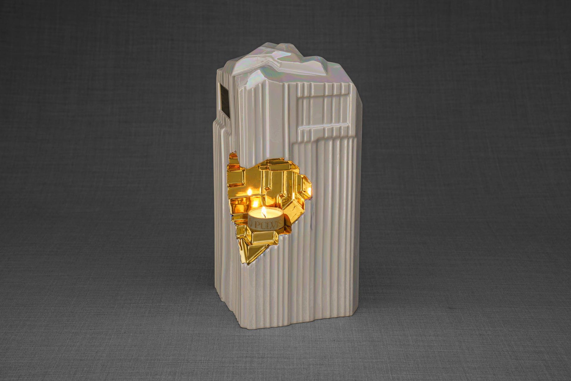 Pulvis Art Urns Adult Size Urn Cremation Candle Urn for Ashes "Heart" - Large | Pearly White | Ceramic