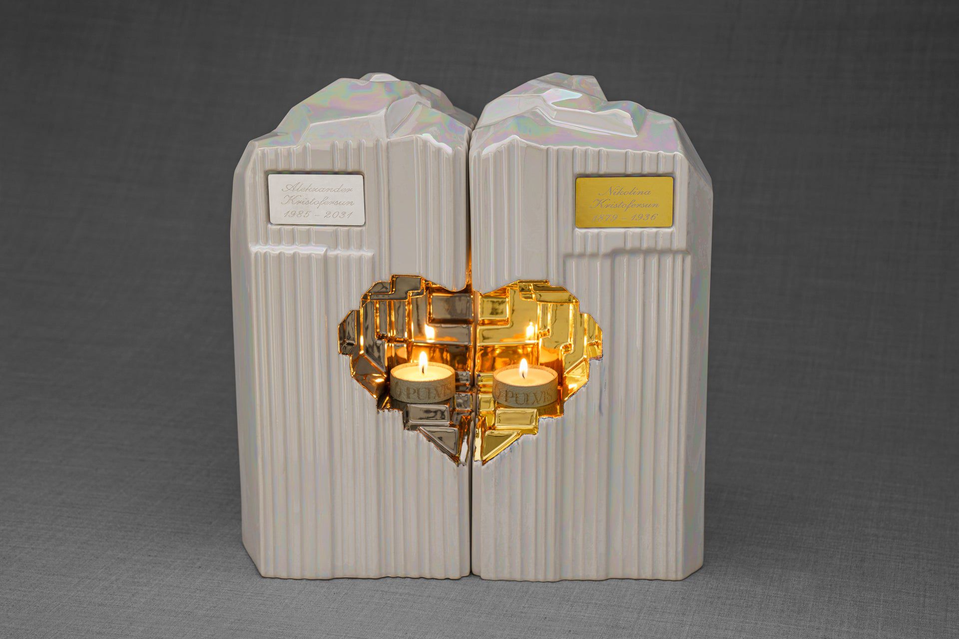 Pulvis Art Urns Adult Size Urn Cremation Candle Urn for Ashes "Heart" - Large | Pearly White | Ceramic