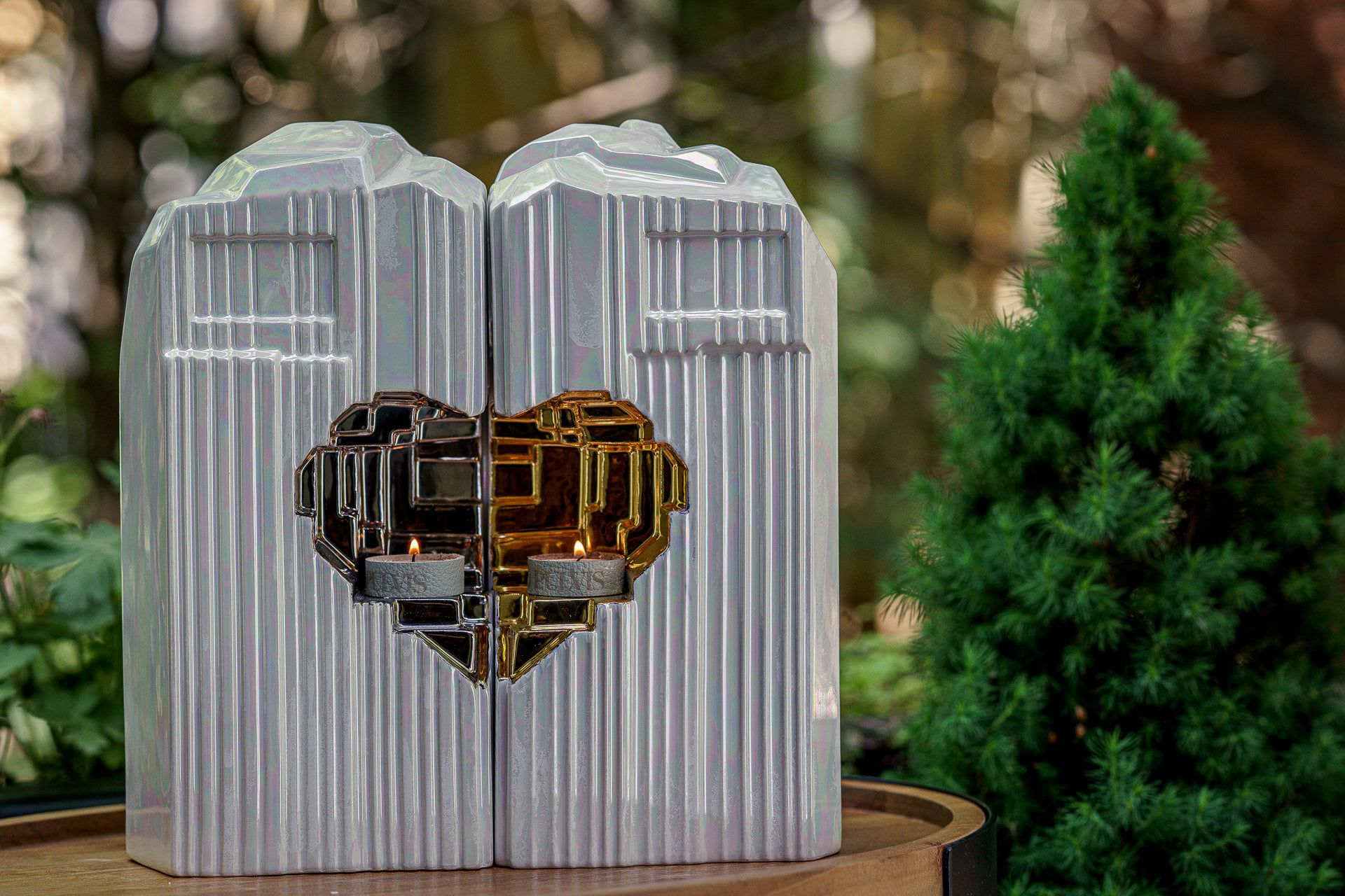 Pulvis Art Urns Adult Size Urn Cremation Candle Urn for Ashes "Heart" - Large | Pearly White | Ceramic