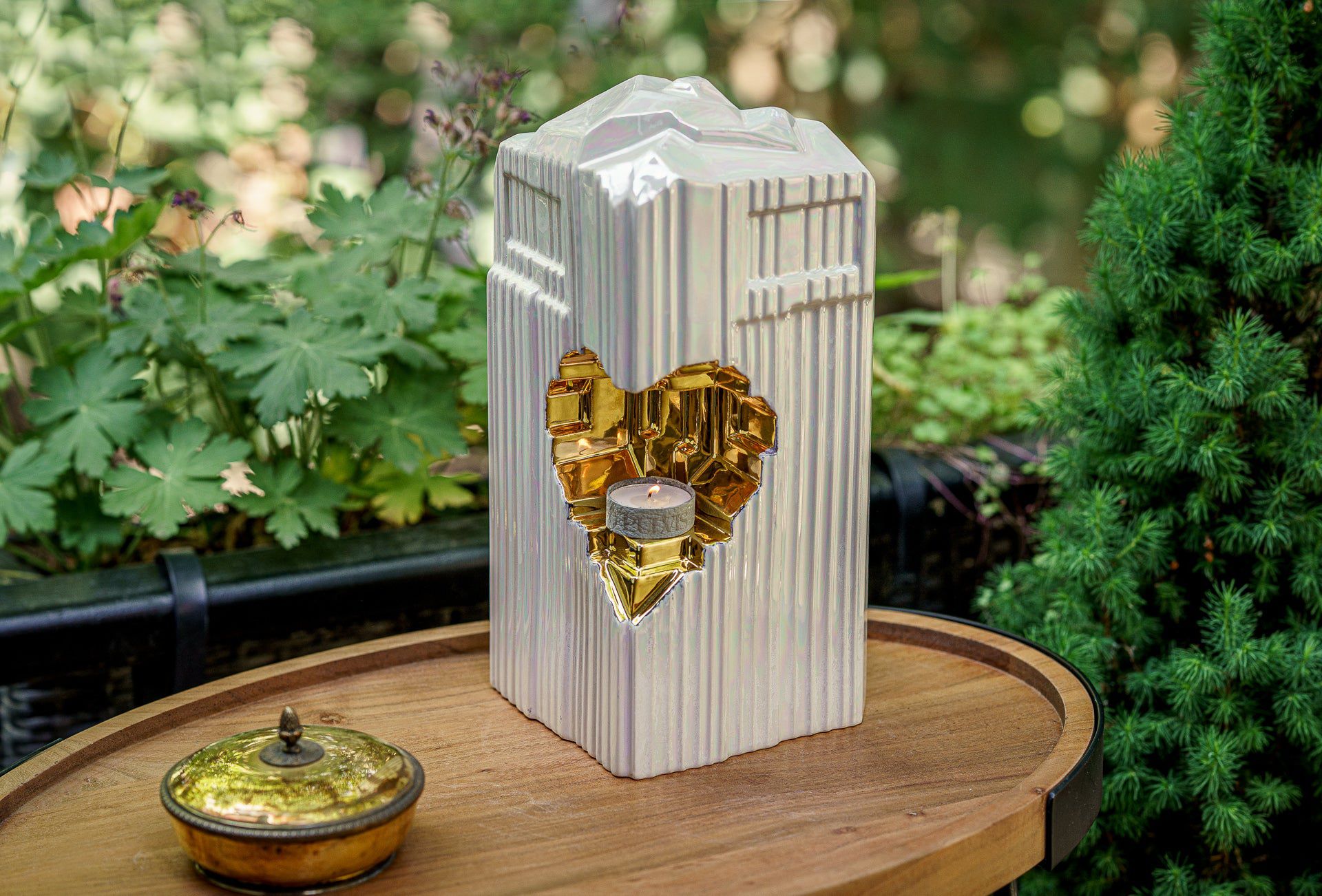 Pulvis Art Urns Adult Size Urn Cremation Candle Urn for Ashes "Heart" - Large | Pearly White | Ceramic