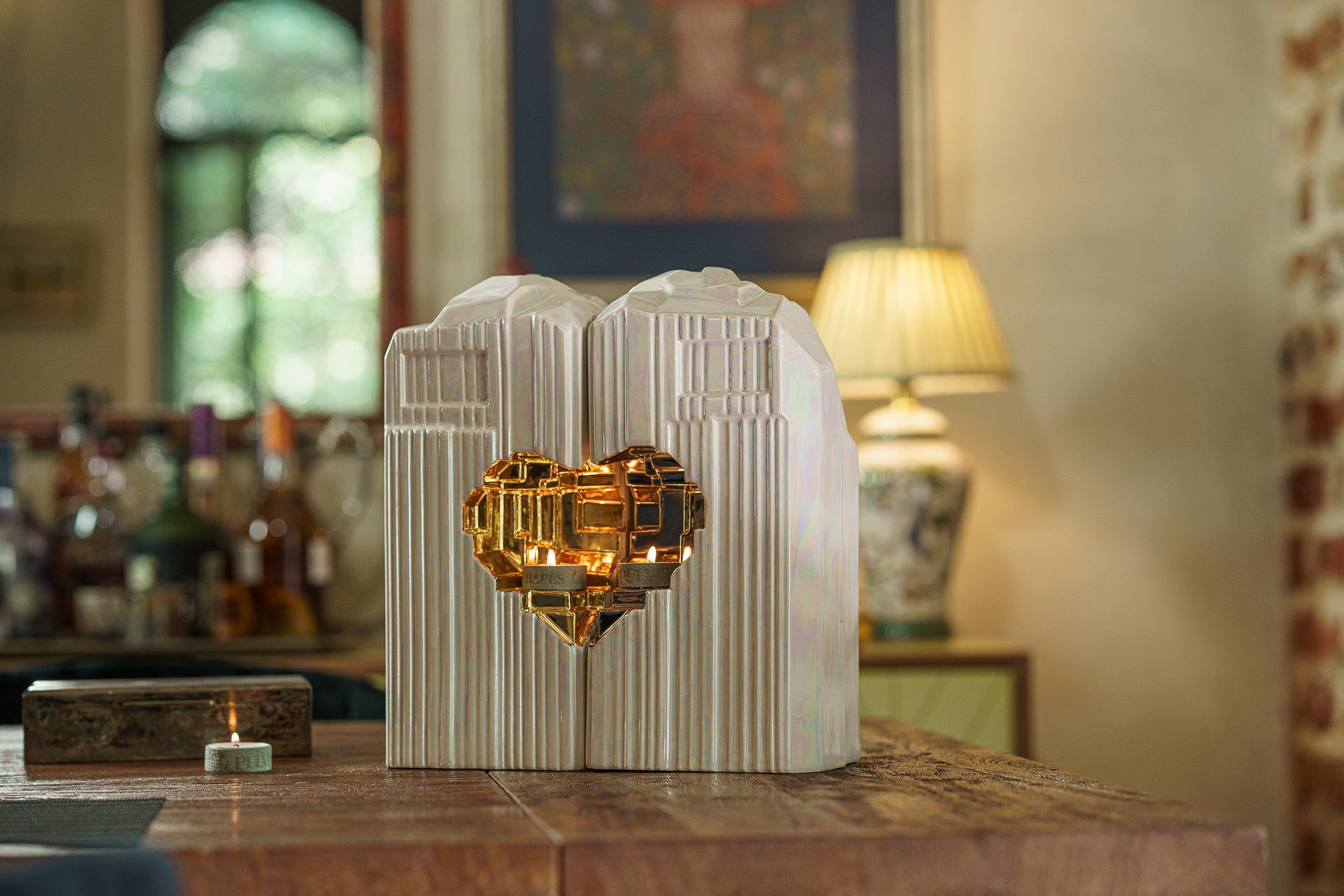 Pulvis Art Urns Adult Size Urn Cremation Candle Urn for Ashes "Heart" - Large | Pearly White | Ceramic