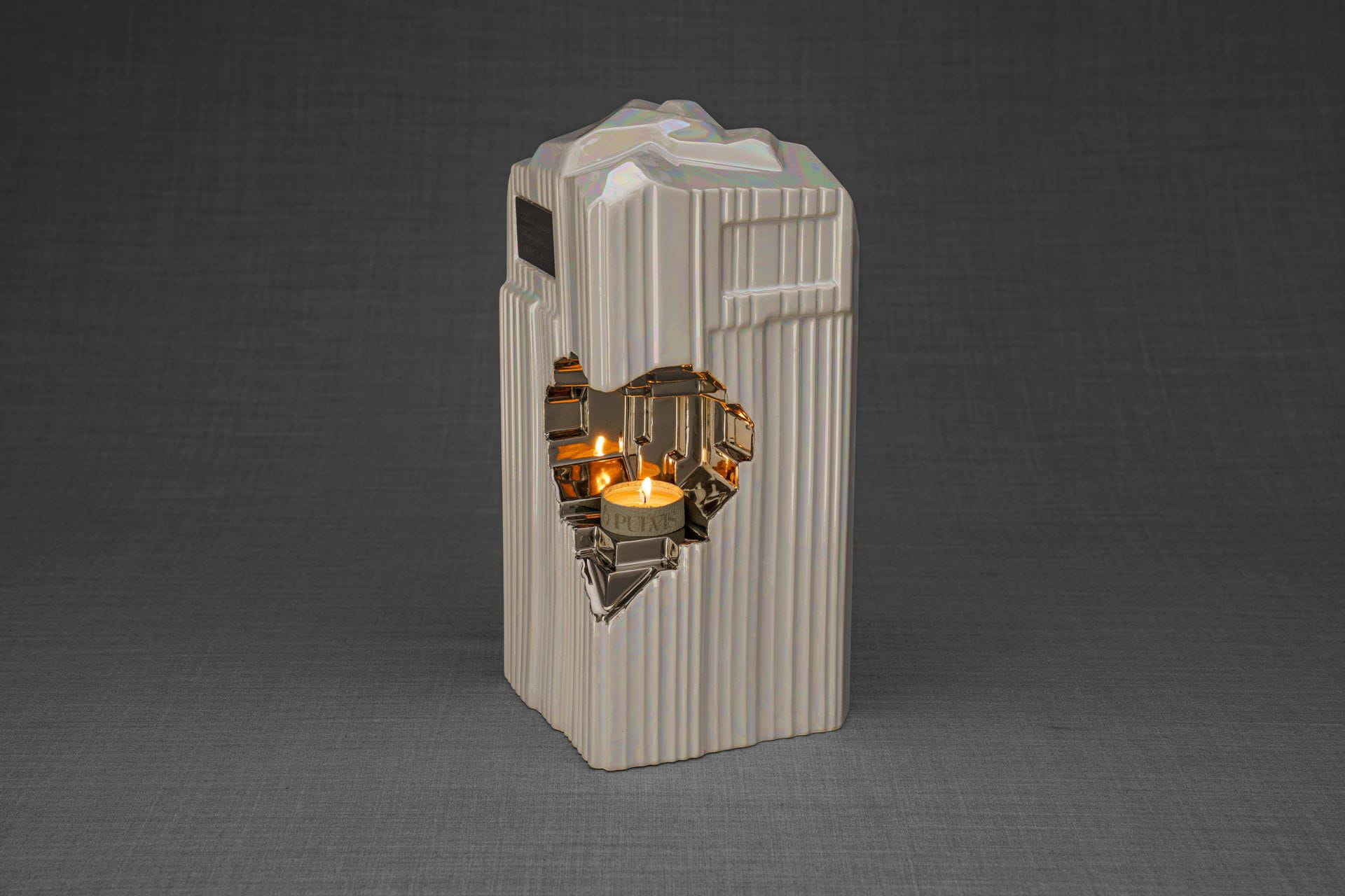 Pulvis Art Urns Adult Size Urn Cremation Candle Urn for Ashes "Heart" - Large | Pearly White | Ceramic