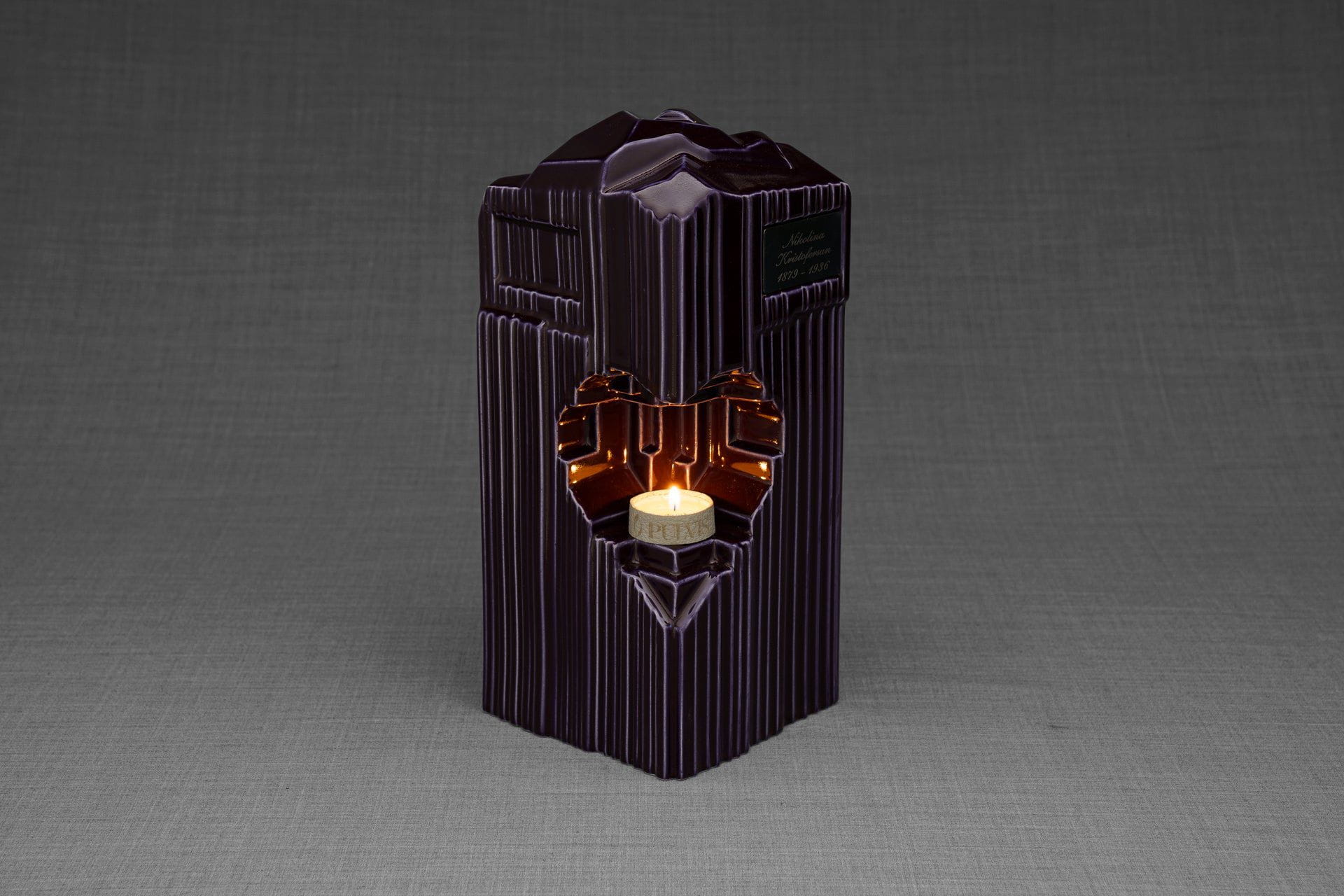 Pulvis Art Urns Adult Size Urn Cremation Candle Urn for Ashes "Heart" - Large | Violet | Ceramic