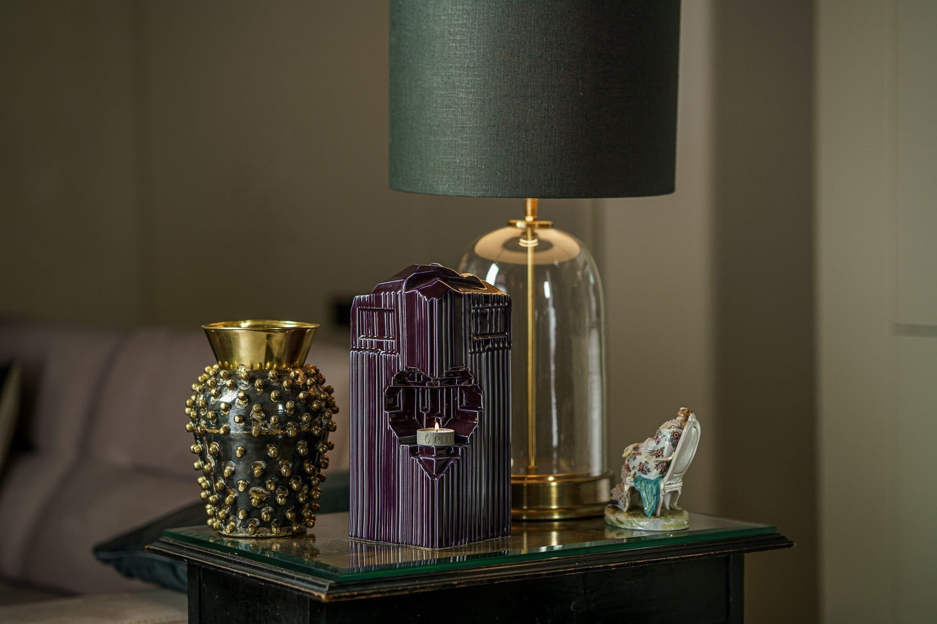 Pulvis Art Urns Adult Size Urn Cremation Candle Urn for Ashes "Heart" - Large | Violet | Ceramic