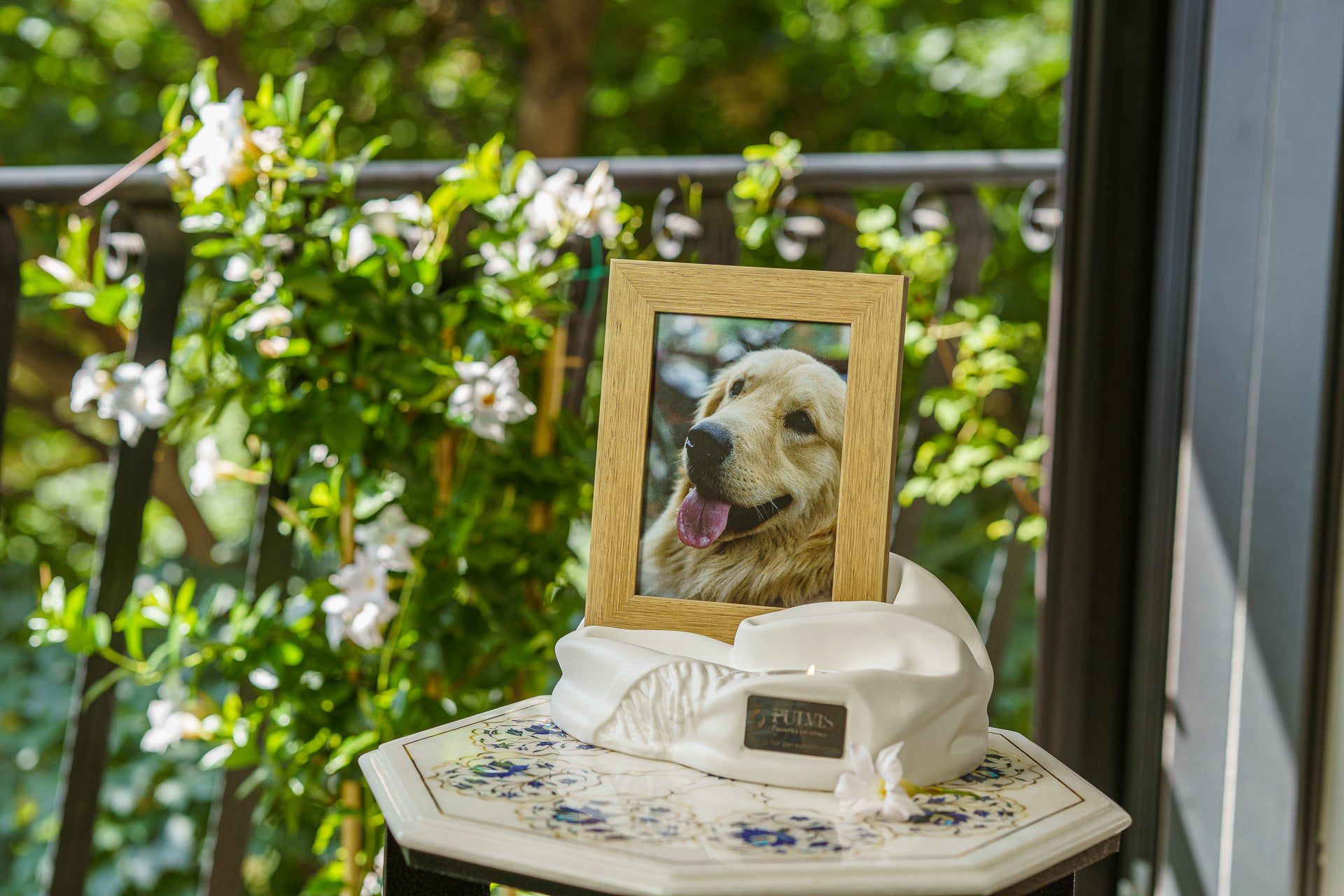 Pulvis Art Urns Adult Size Urn Cremation Urn "Cozy" - Oily Green Melange | Ceramic Picture Frame Urn