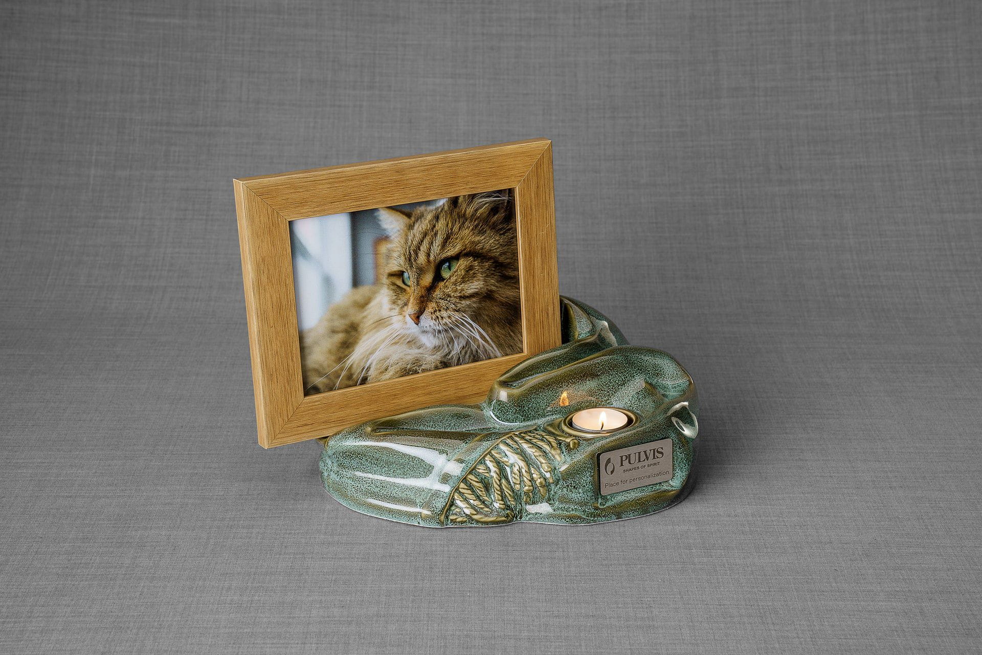 Pulvis Art Urns Adult Size Urn Cremation Urn "Cozy" - Oily Green Melange | Ceramic Picture Frame Urn
