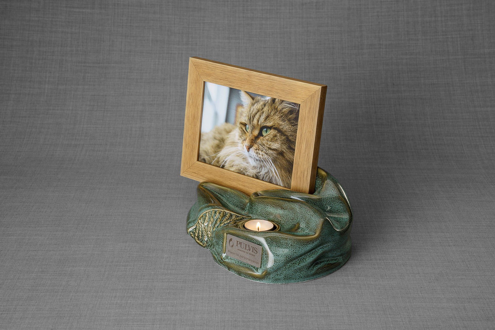 Pulvis Art Urns Adult Size Urn Cremation Urn "Cozy" - Oily Green Melange | Ceramic Picture Frame Urn