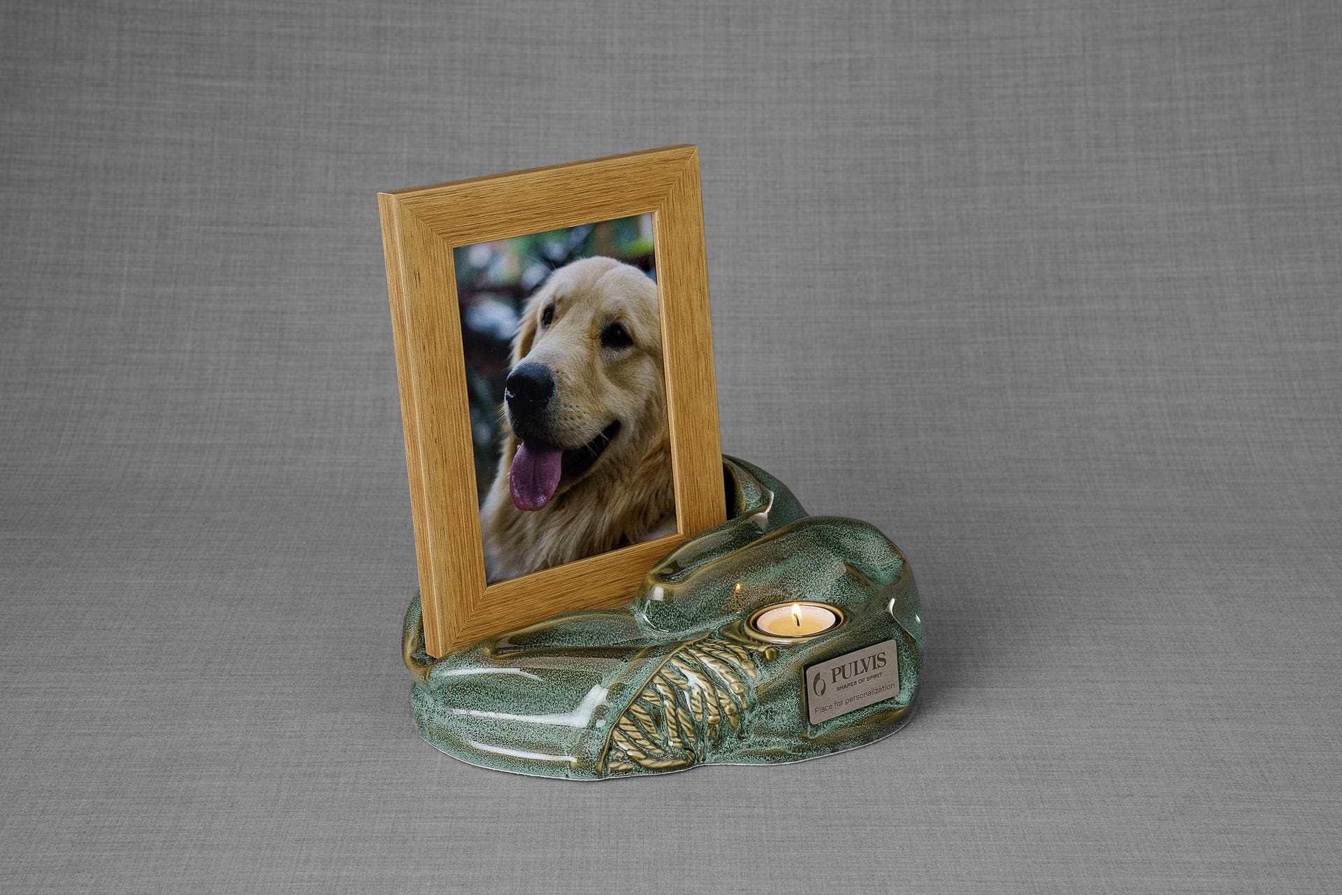 Pulvis Art Urns Adult Size Urn Cremation Urn "Cozy" - Oily Green Melange | Ceramic Picture Frame Urn