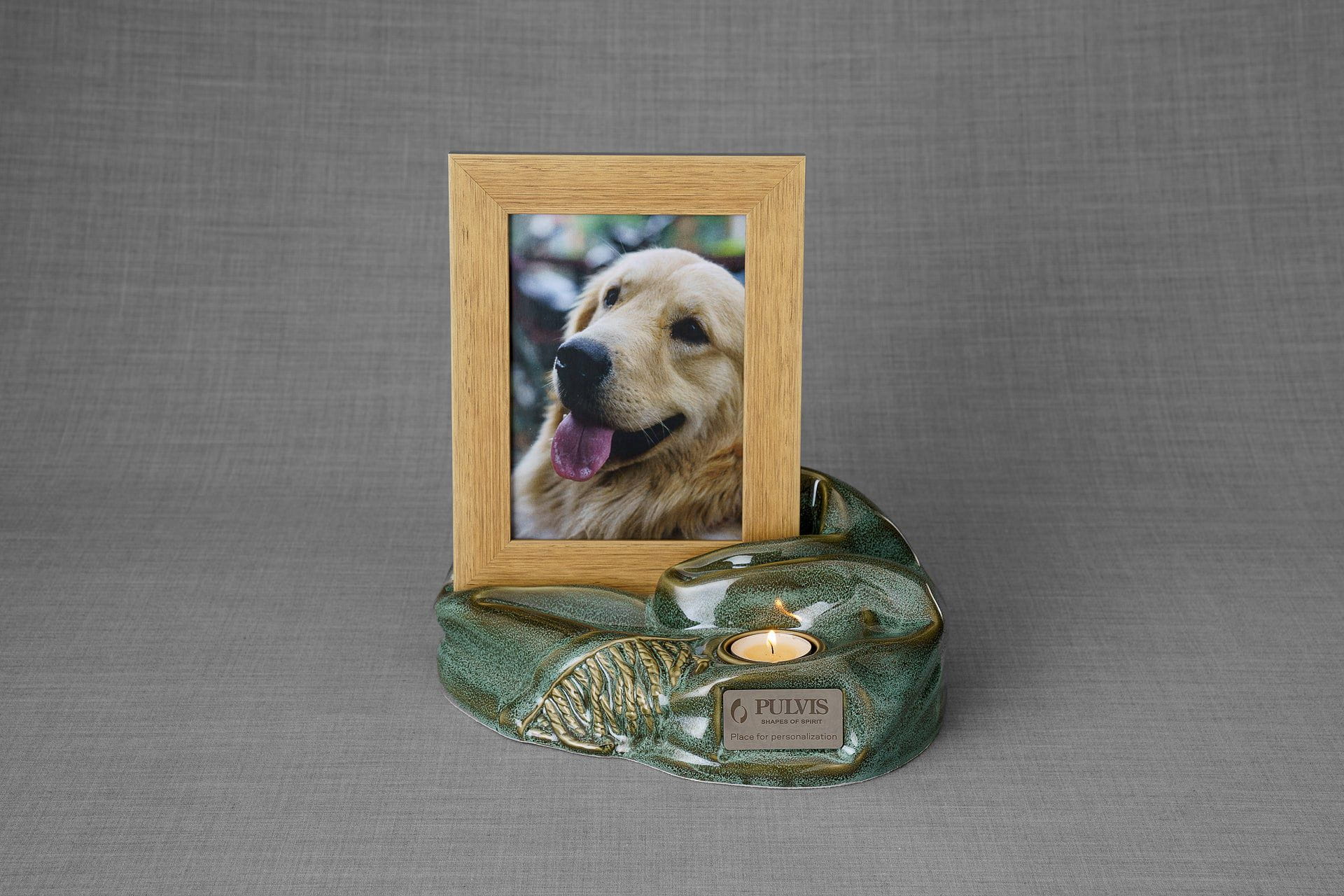 Pulvis Art Urns Adult Size Urn Cremation Urn "Cozy" - Oily Green Melange | Ceramic Picture Frame Urn