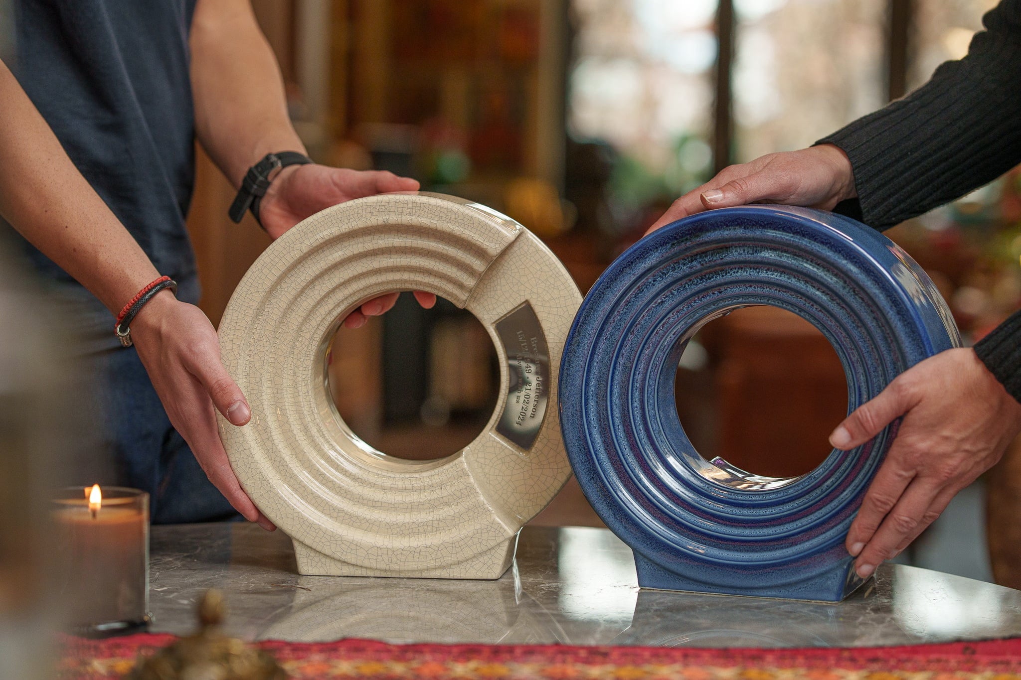 Pulvis Art Urns Adult Size Urn Cremation Urn "Solace" - Adult Memorial Urn | Blue Melange | Ceramic