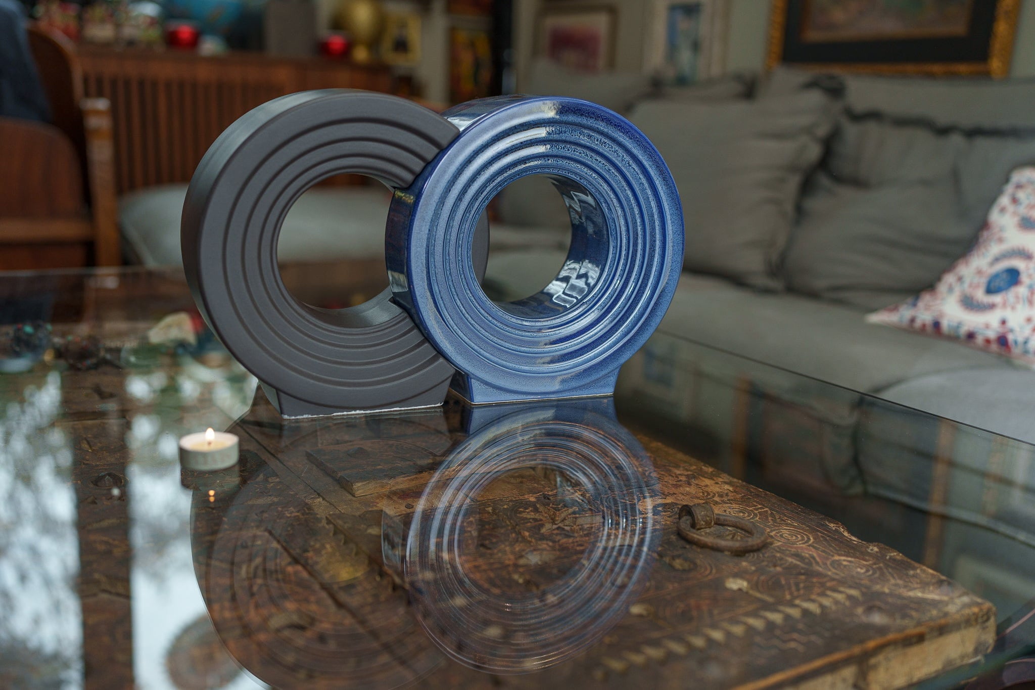 Pulvis Art Urns Adult Size Urn Cremation Urn "Solace" - Adult Memorial Urn | Blue Melange | Ceramic