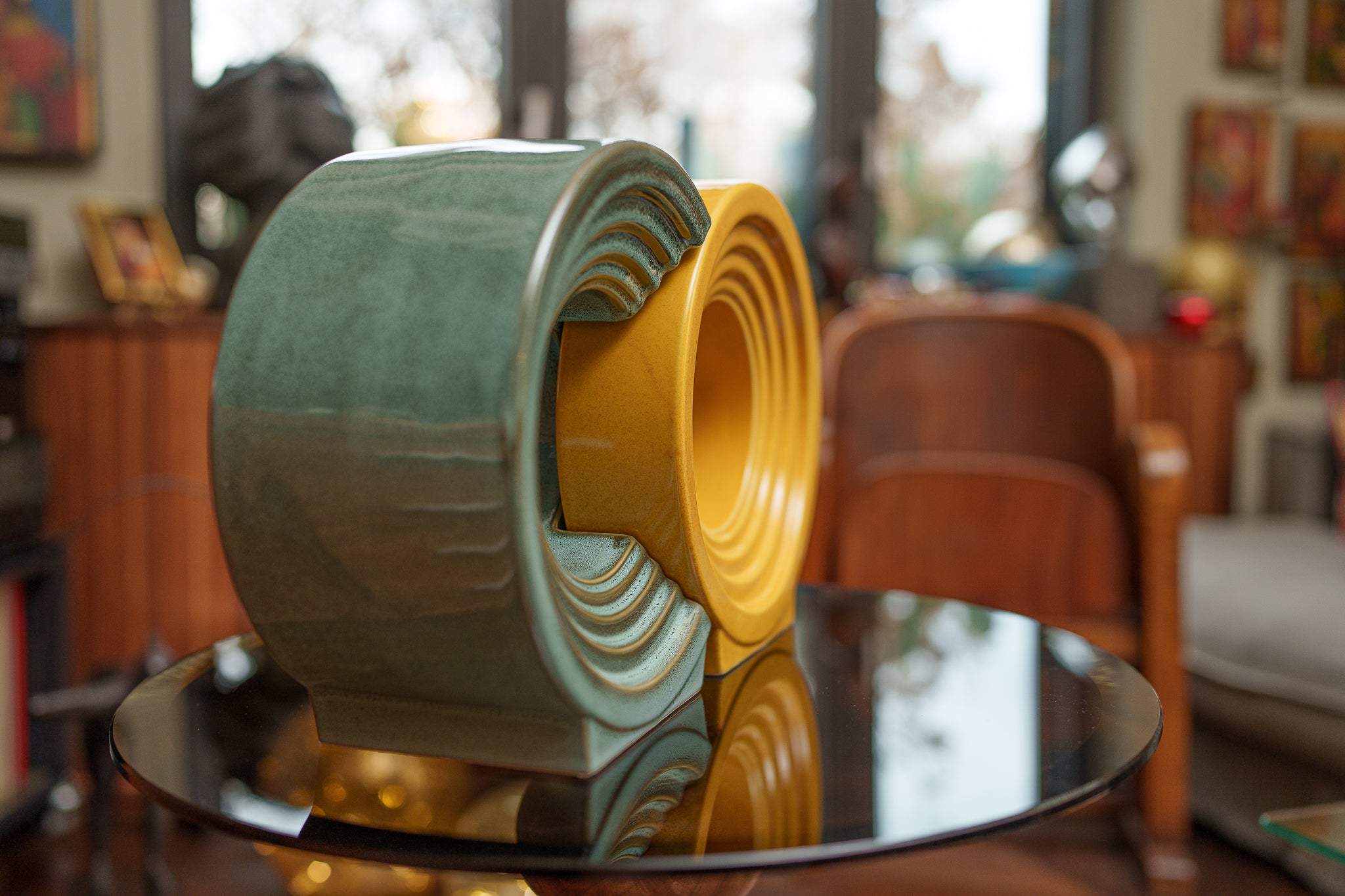 Pulvis Art Urns Adult Size Urn Cremation Urn "Solace" - Adult Memorial Urn | Oily Green Melange | Ceramic