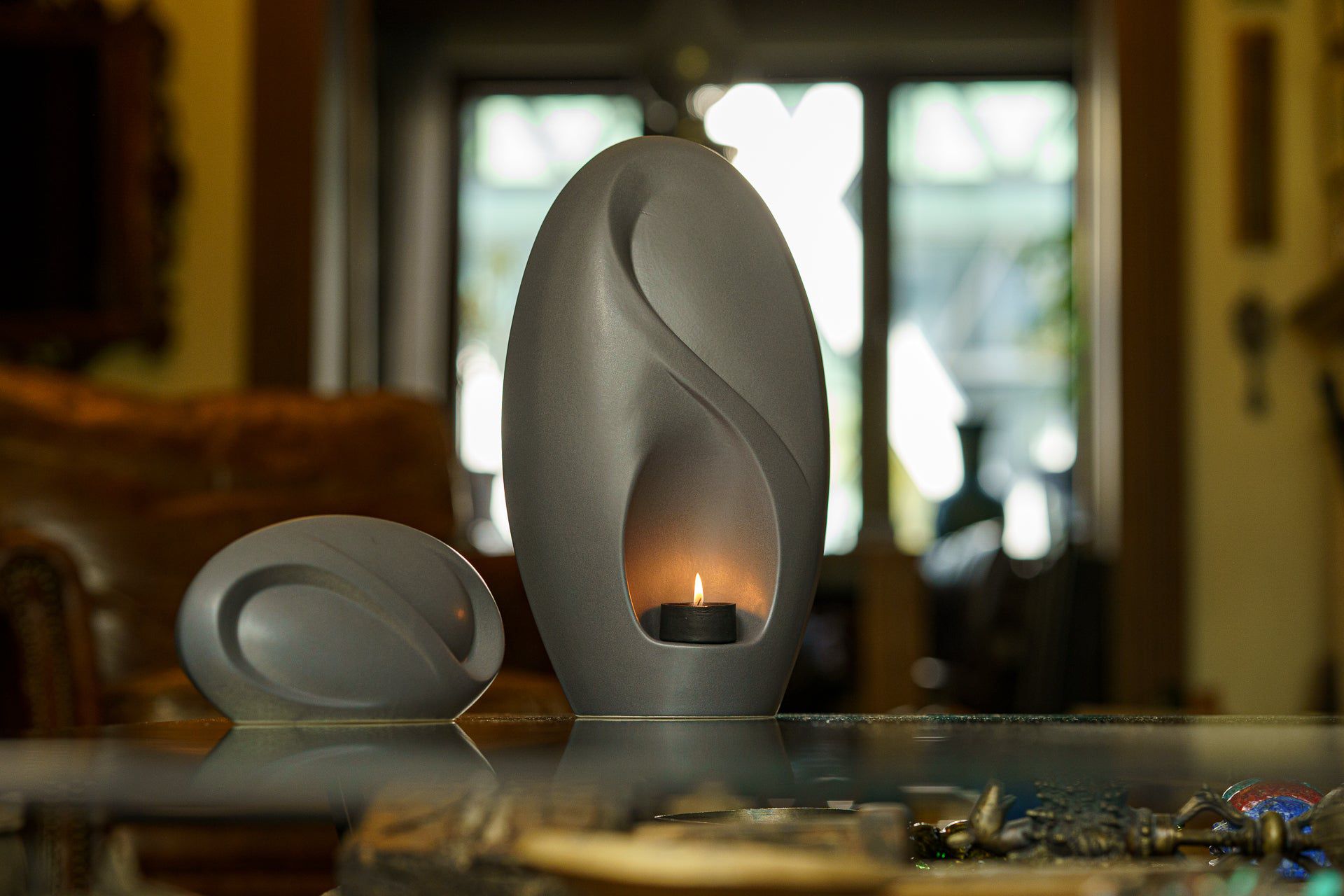Pulvis Art Urns Adult Size Urn Eternity Handmade Cremation Urn for Ashes - Large | Grey Matte | Ceramic