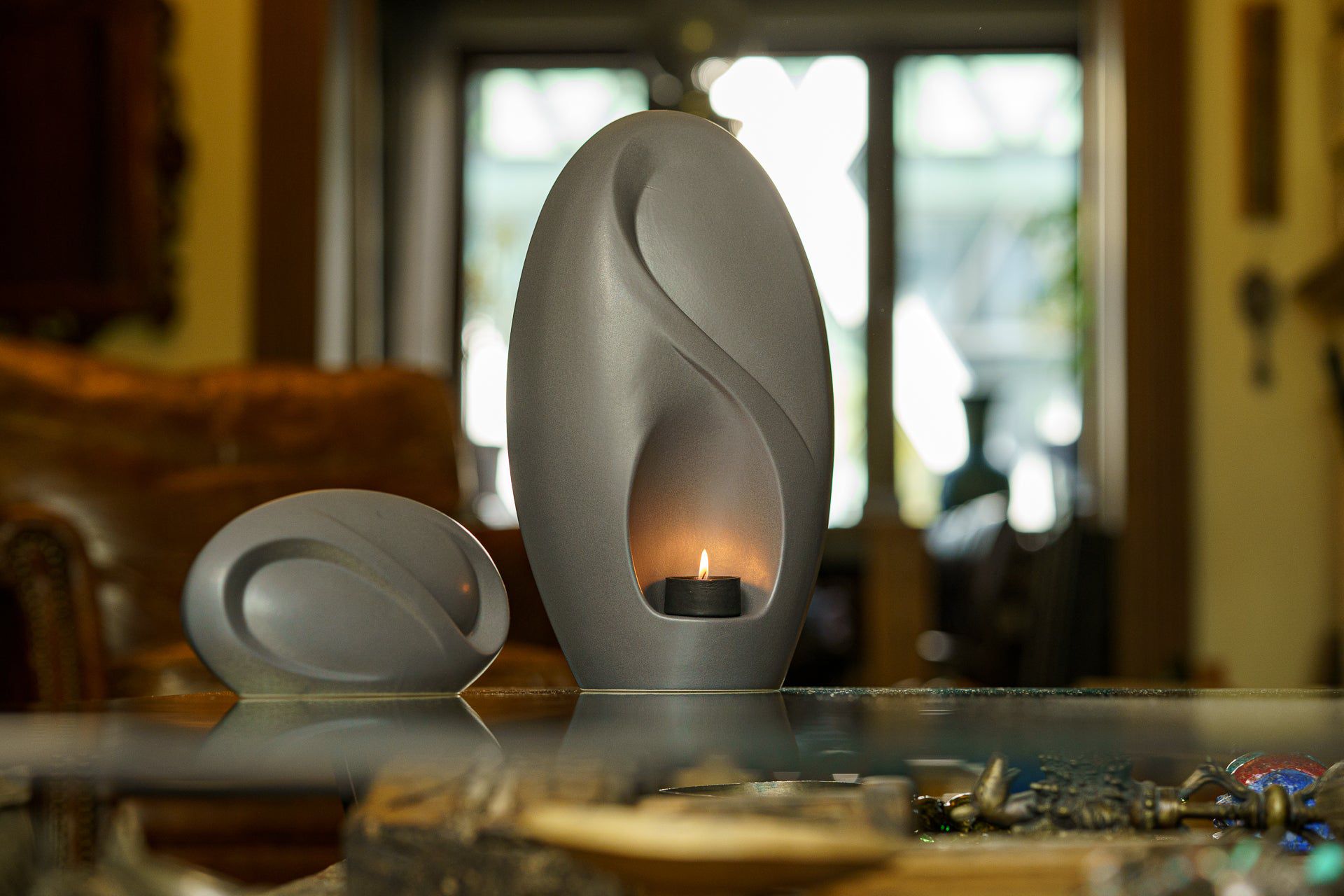 Pulvis Art Urns Adult Size Urn Eternity Handmade Cremation Urn for Ashes - Large | Grey Matte | Ceramic