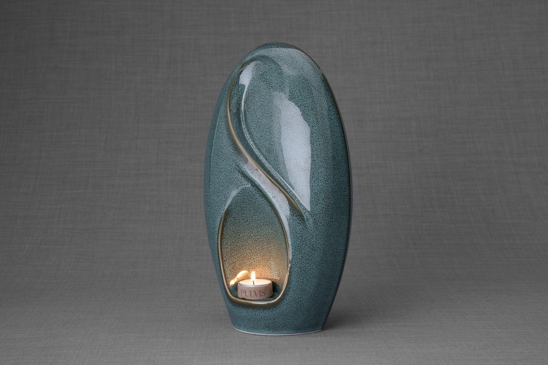 Pulvis Art Urns Adult Size Urn Eternity Handmade Cremation Urn for Ashes - Large | Oily Green Melange