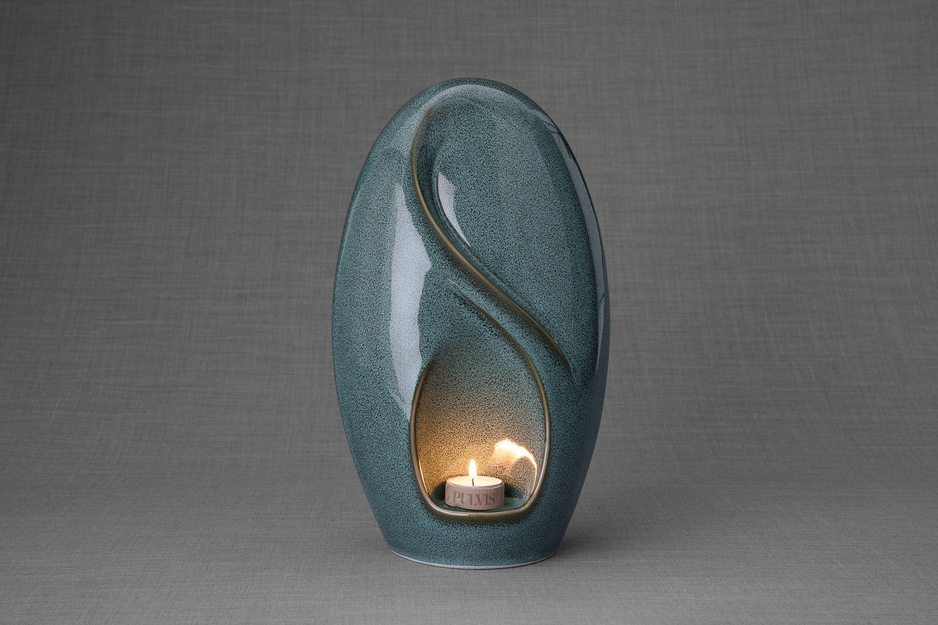 Pulvis Art Urns Adult Size Urn Eternity Handmade Cremation Urn for Ashes - Large | Oily Green Melange