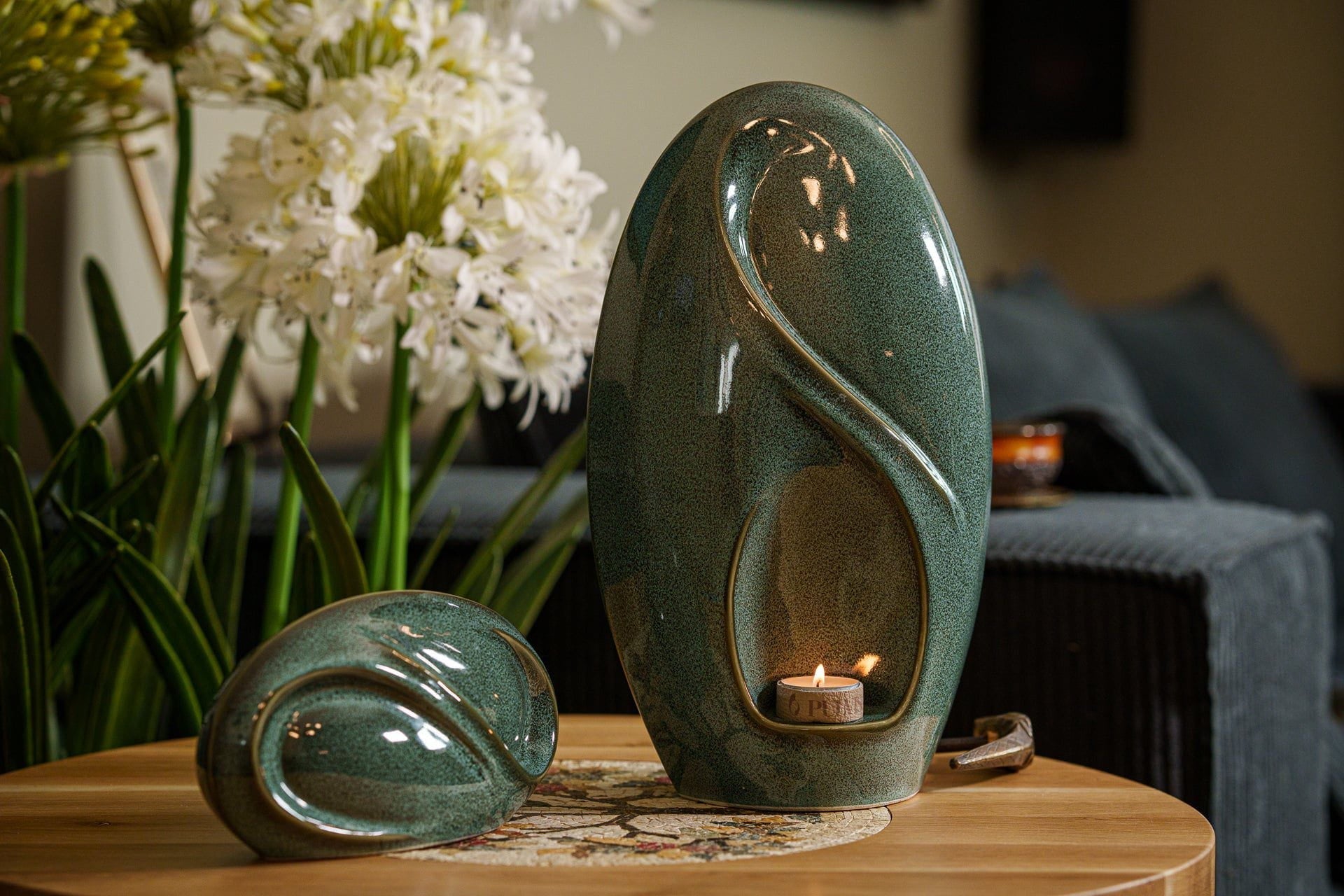 Pulvis Art Urns Adult Size Urn Eternity Handmade Cremation Urn for Ashes - Large | Oily Green Melange