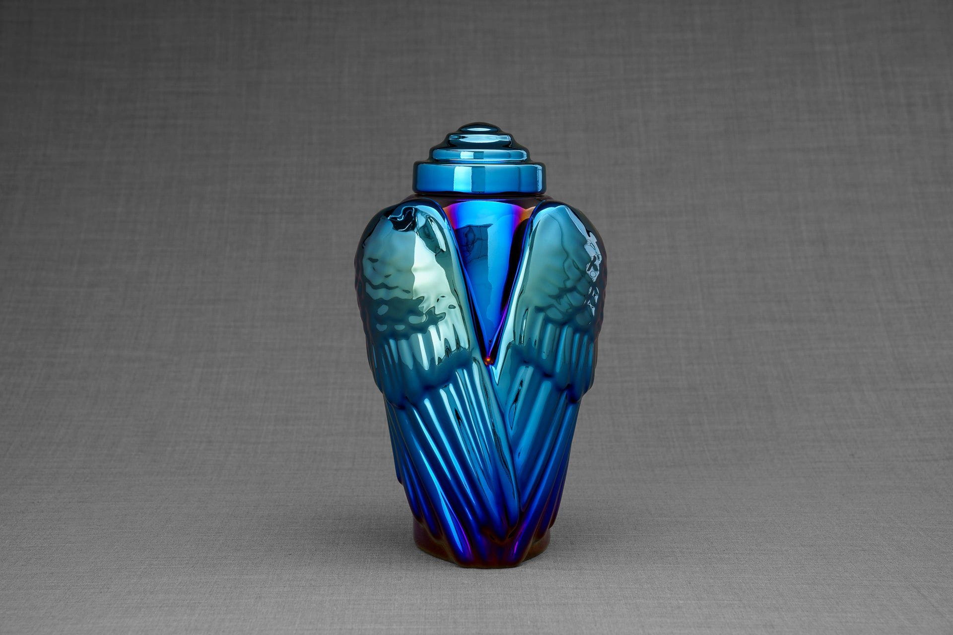 Pulvis Art Urns Adult Size Urn Exclusive Cremation Urn for Ashes "Wings" - Large | Glossy Blue