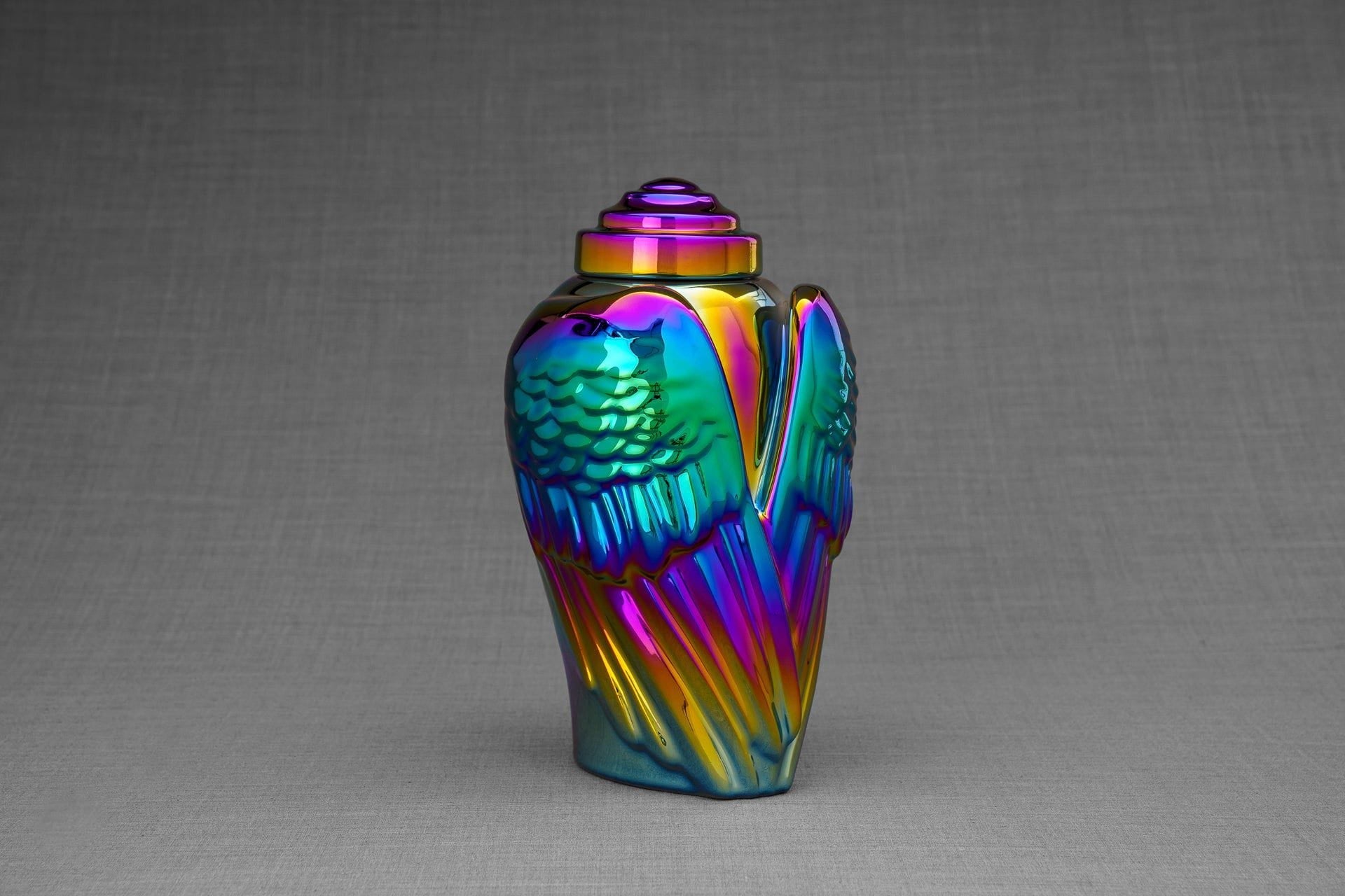 Pulvis Art Urns Adult Size Urn Exclusive Cremation Urn for Ashes "Wings" - Large | Rainbow Chrome