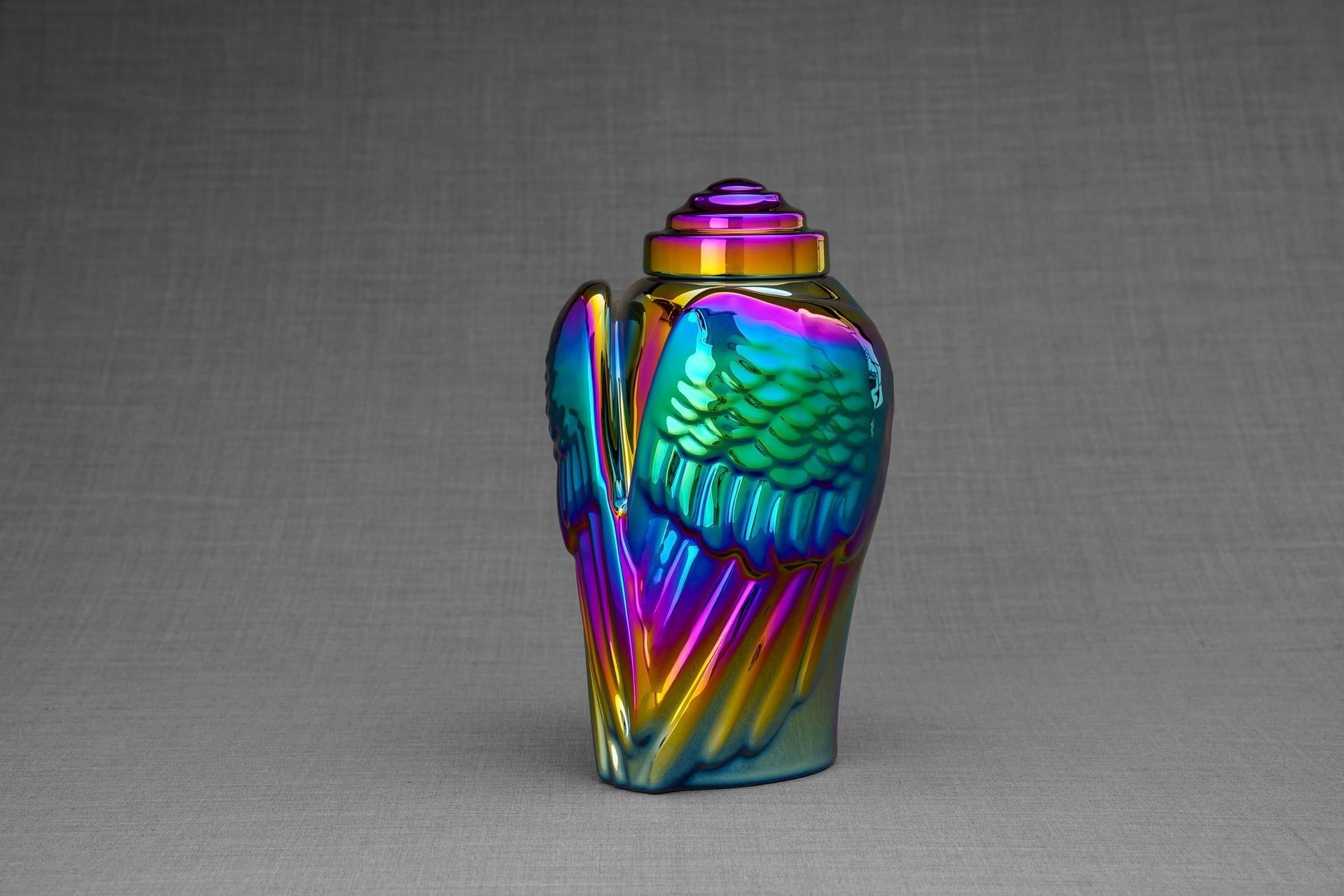 Pulvis Art Urns Adult Size Urn Exclusive Cremation Urn for Ashes "Wings" - Large | Rainbow Chrome