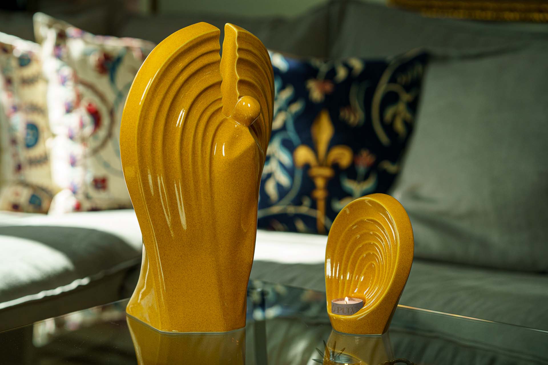 Pulvis Art Urns Adult Size Urn Guardian Handmade Cremation Urn for Ashes - Large | Amber Yellow | Ceramic