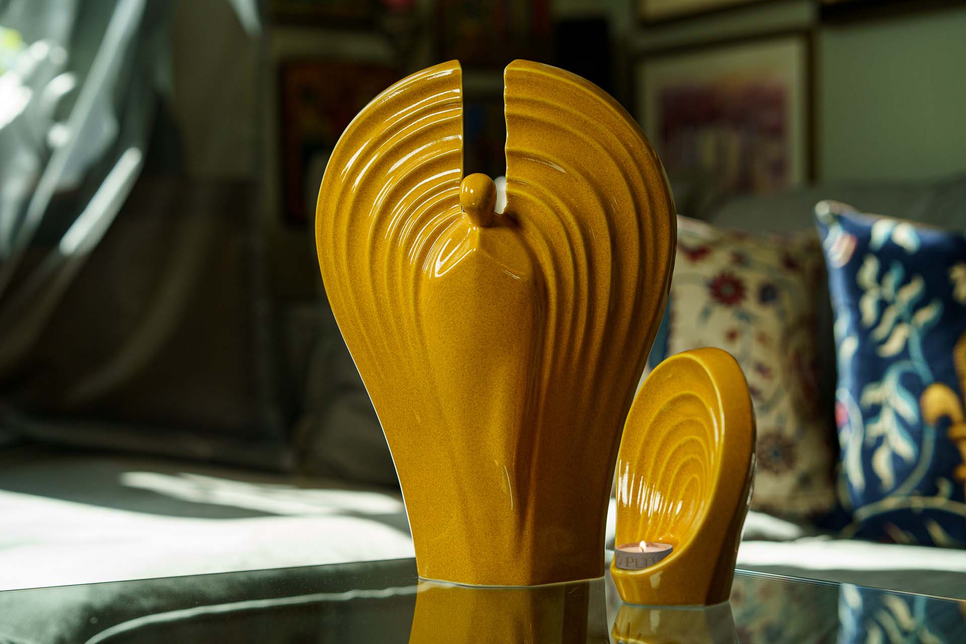 Pulvis Art Urns Adult Size Urn Guardian Handmade Cremation Urn for Ashes - Large | Amber Yellow | Ceramic