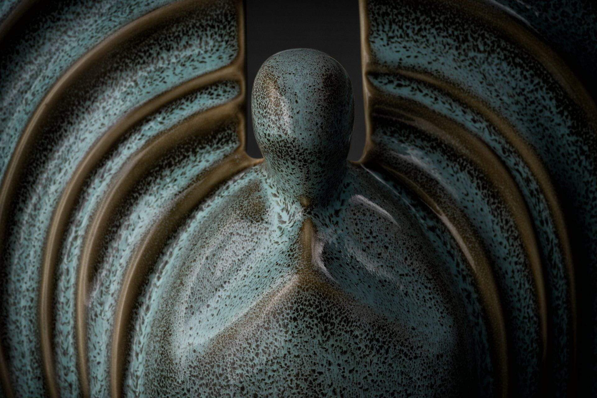 Pulvis Art Urns Adult Size Urn Guardian Handmade Cremation Urn for Ashes - Large | Oily Green Melange | Ceramic