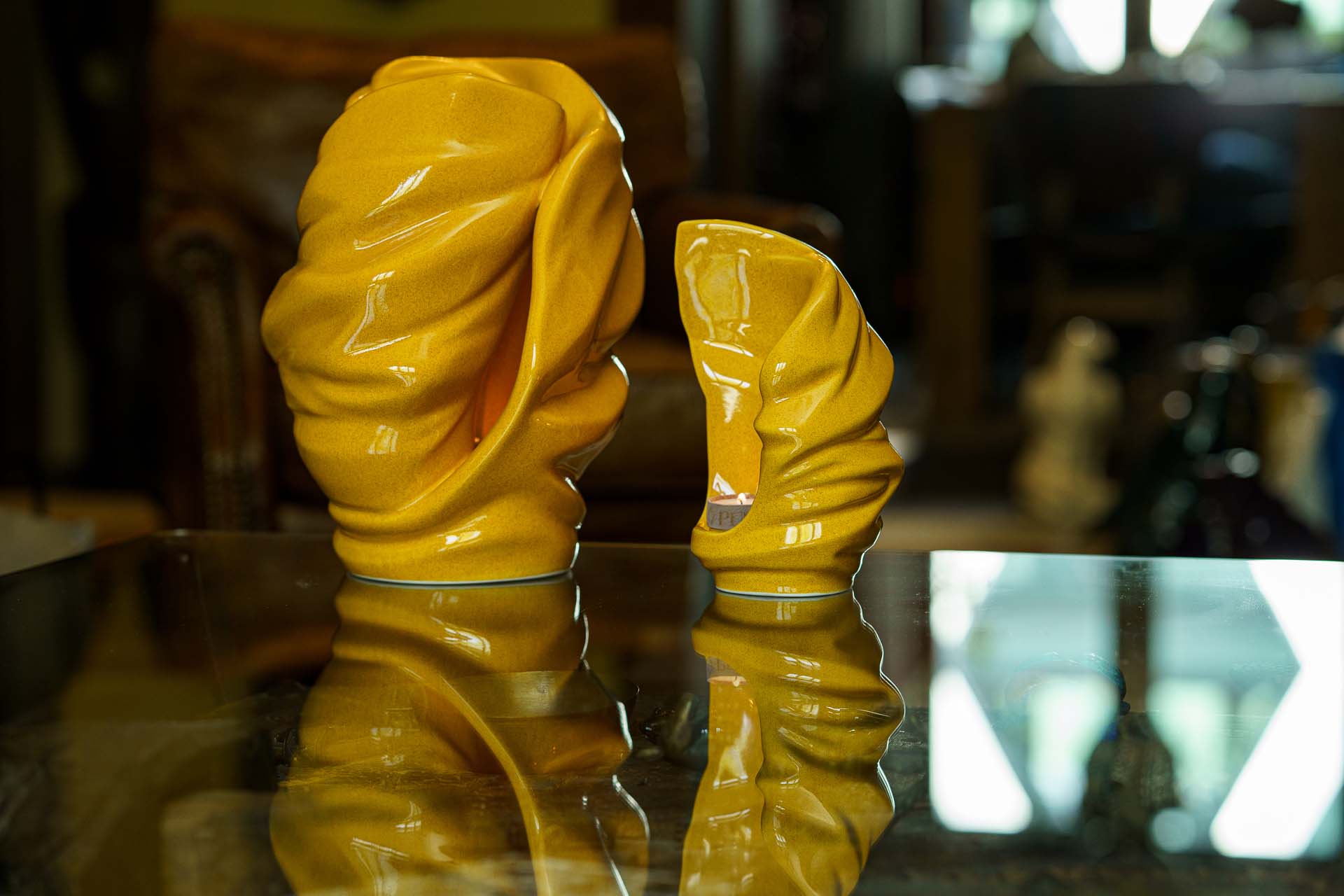 Pulvis Art Urns Adult Size Urn Handmade Cremation Urn for Ashes "Light" - Large | Amber Yellow | Ceramic