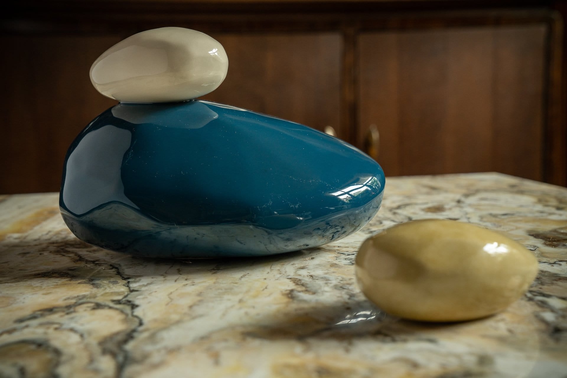 Ceramic Art Urn for Ashes - Stone - set (Light Cobalt colour) by Pulvis Art Urns