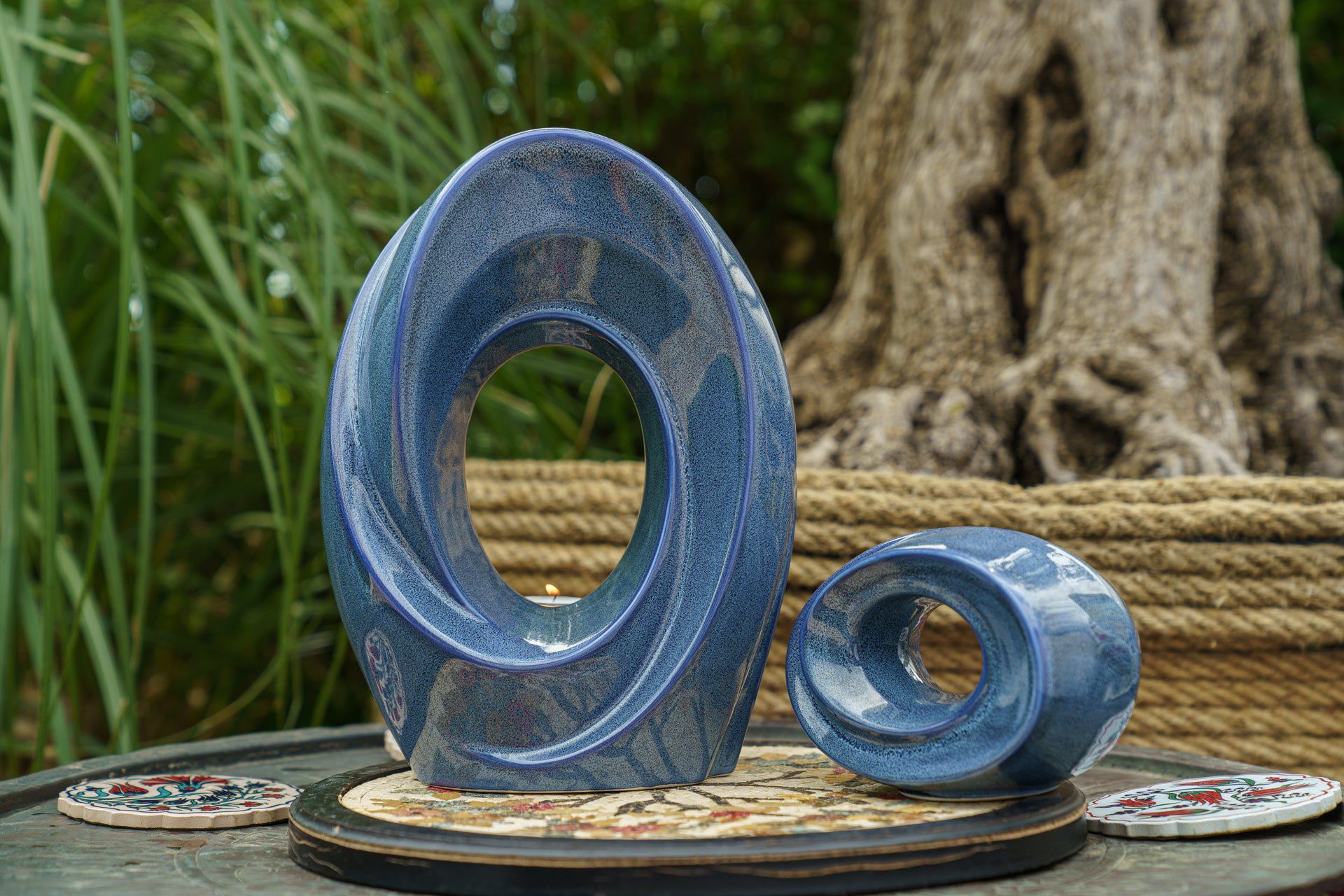 Pulvis Art Urns Adult Size Urn Handmade Cremation Urn for Ashes "The Passage" - Large | Blue Melange