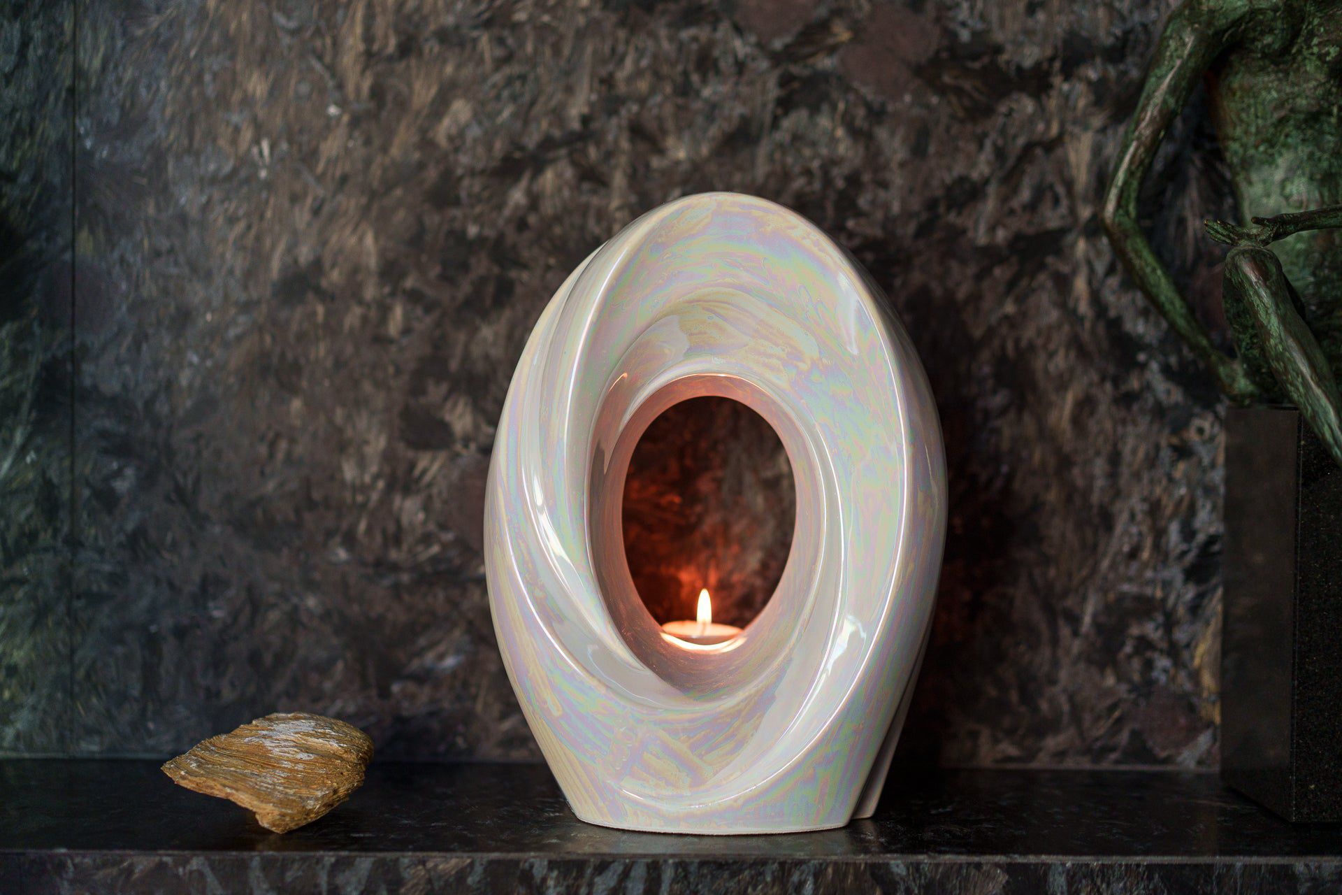 Pulvis Art Urns Adult Size Urn Handmade Cremation Urn for Ashes "The Passage" - Large | Pearly White