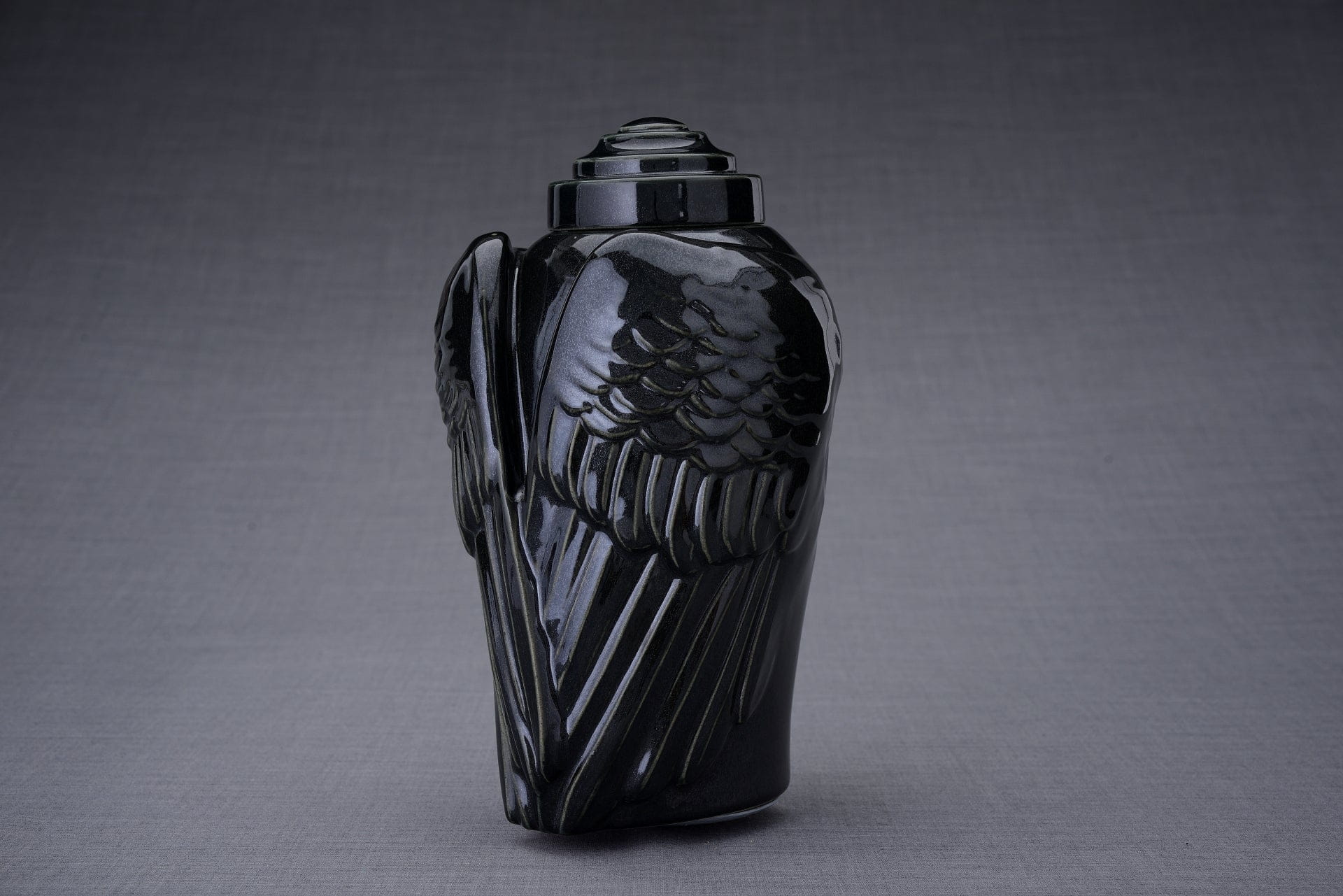 Pulvis Art Urns Adult Size Urn Handmade Cremation Urn for Ashes "Wings" - Large | Black Gloss | Ceramic