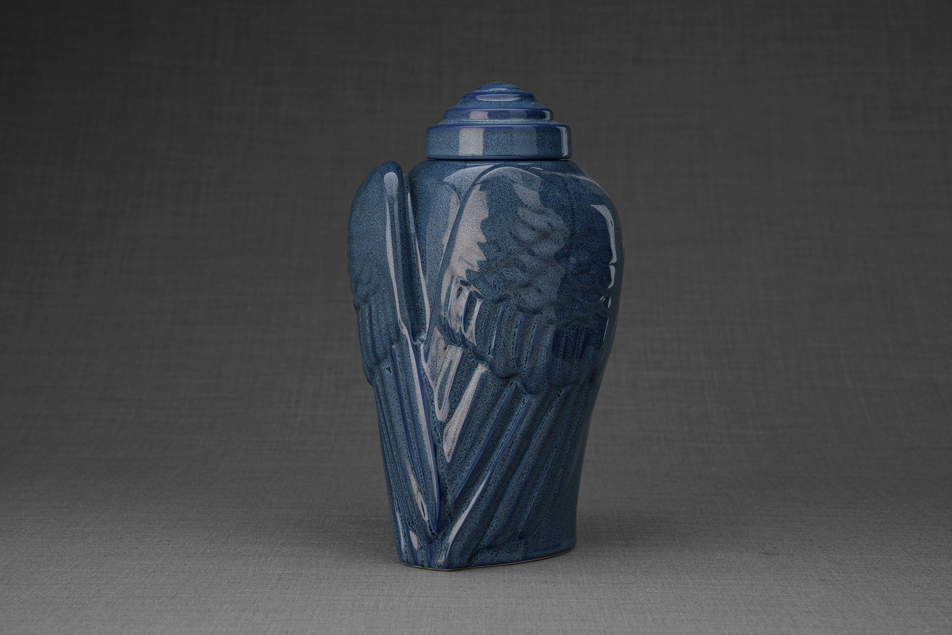 Pulvis Art Urns Adult Size Urn Handmade Cremation Urn for Ashes "Wings" - Large | Blue Melange | Ceramic