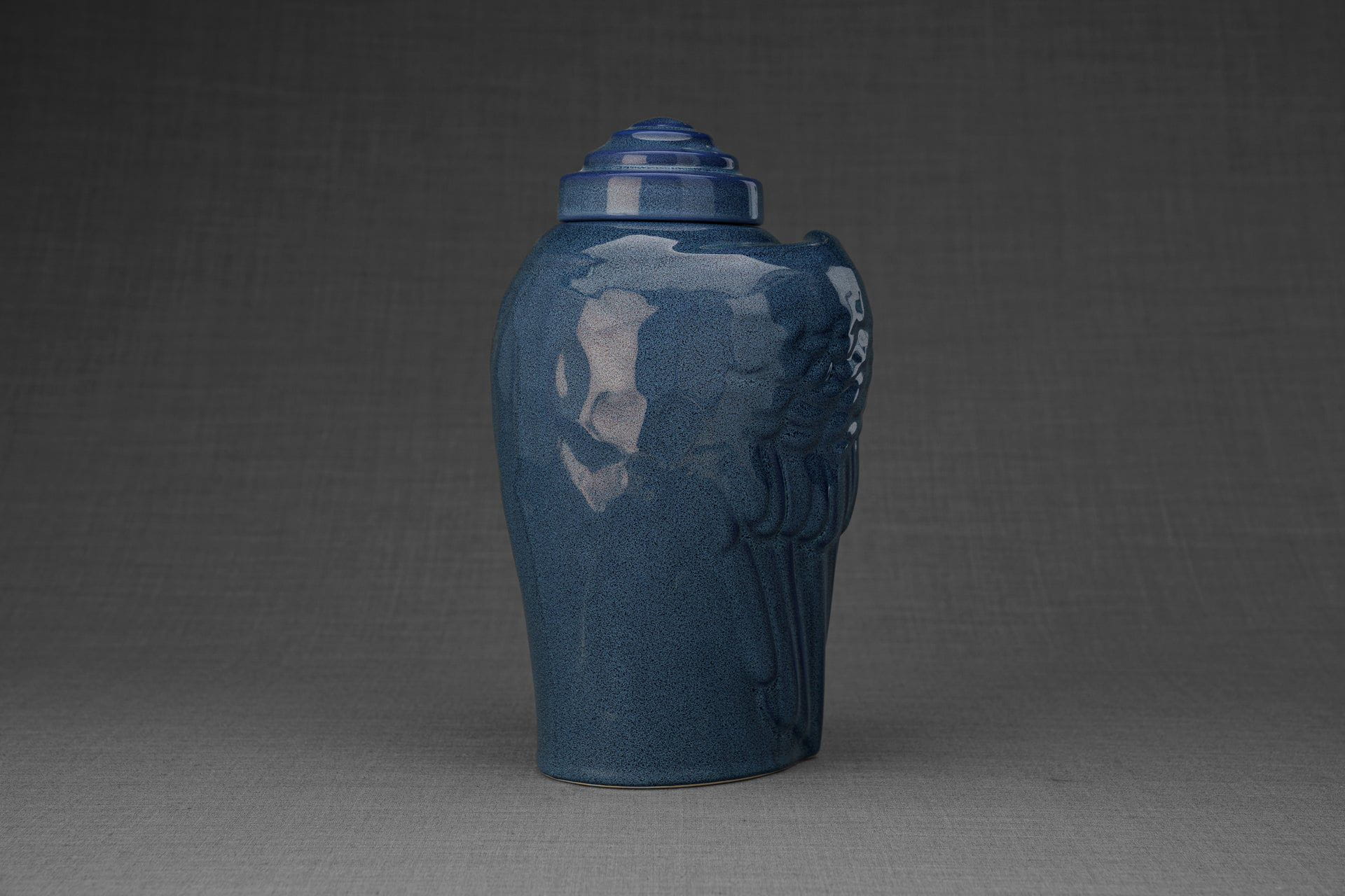 Pulvis Art Urns Adult Size Urn Handmade Cremation Urn for Ashes "Wings" - Large | Blue Melange | Ceramic