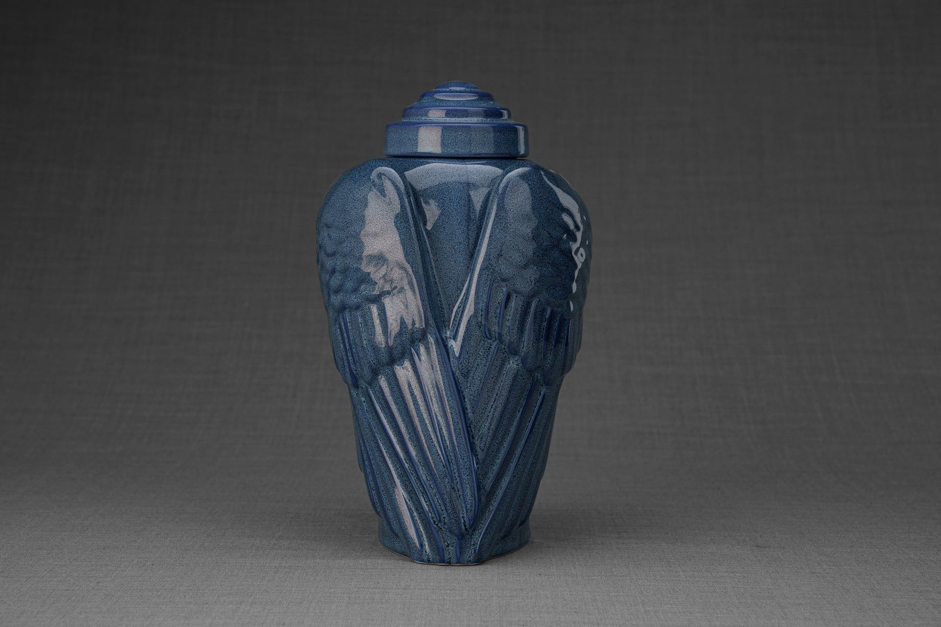 Pulvis Art Urns Adult Size Urn Handmade Cremation Urn for Ashes "Wings" - Large | Blue Melange | Ceramic