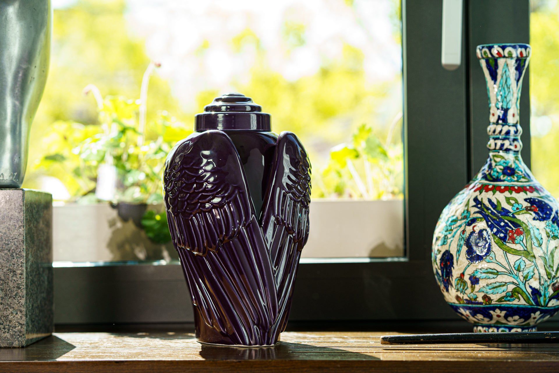 Pulvis Art Urns Adult Size Urn Handmade Cremation Urn for Ashes "Wings" - Large | Violet | Ceramic