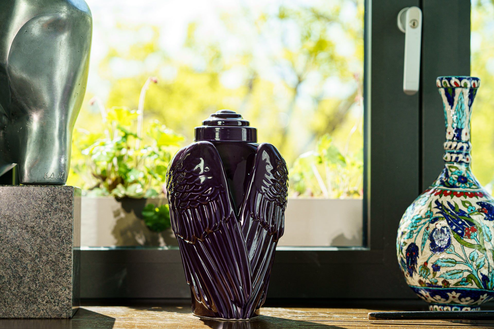 Pulvis Art Urns Adult Size Urn Handmade Cremation Urn for Ashes "Wings" - Large | Violet | Ceramic