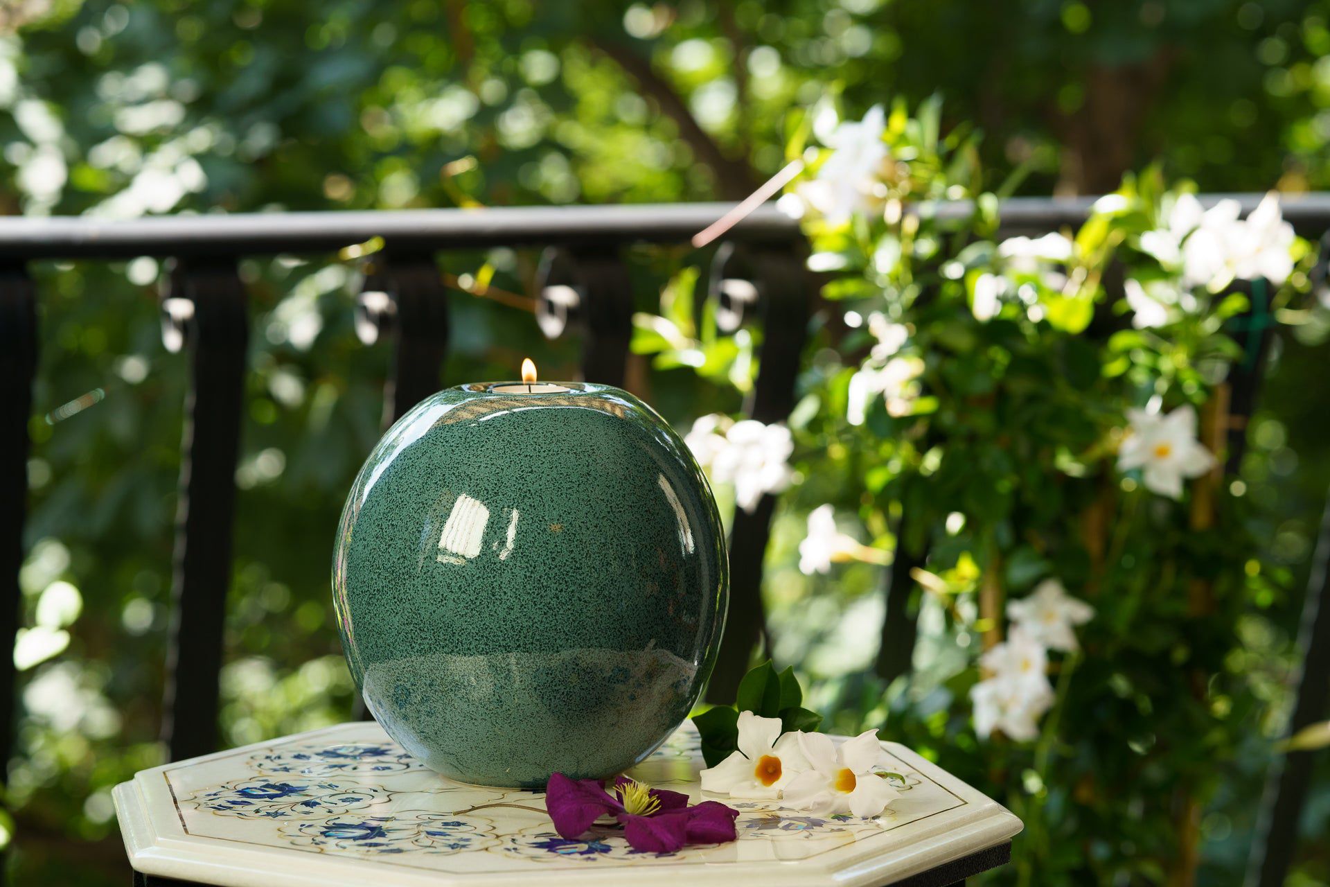 Pulvis Art Urns Adult Size Urn Handmade Cremation Urn "Harmony" - Large | Oily Green Melange | Ceramic