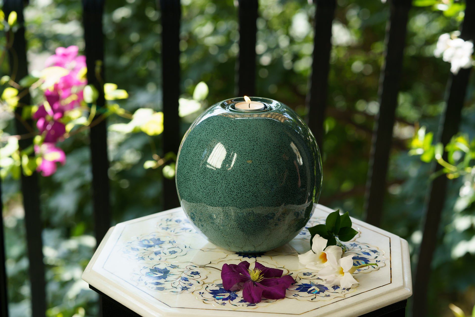 Pulvis Art Urns Adult Size Urn Handmade Cremation Urn "Harmony" - Large | Oily Green Melange | Ceramic