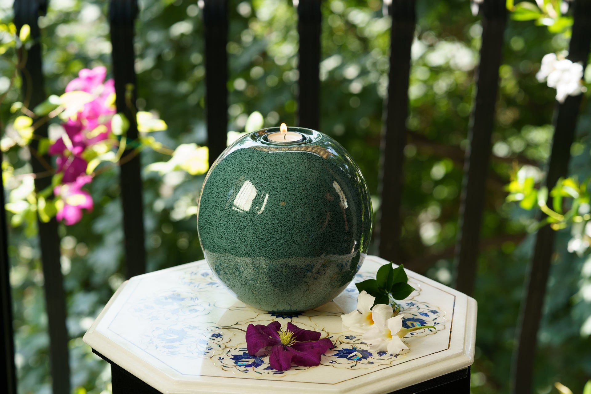 Pulvis Art Urns Adult Size Urn Handmade Cremation Urn "Harmony" - Large | Oily Green Melange | Ceramic