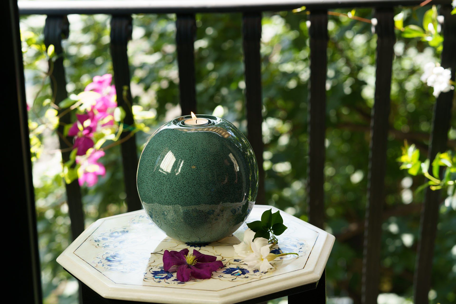 Pulvis Art Urns Adult Size Urn Handmade Cremation Urn "Harmony" - Large | Oily Green Melange | Ceramic